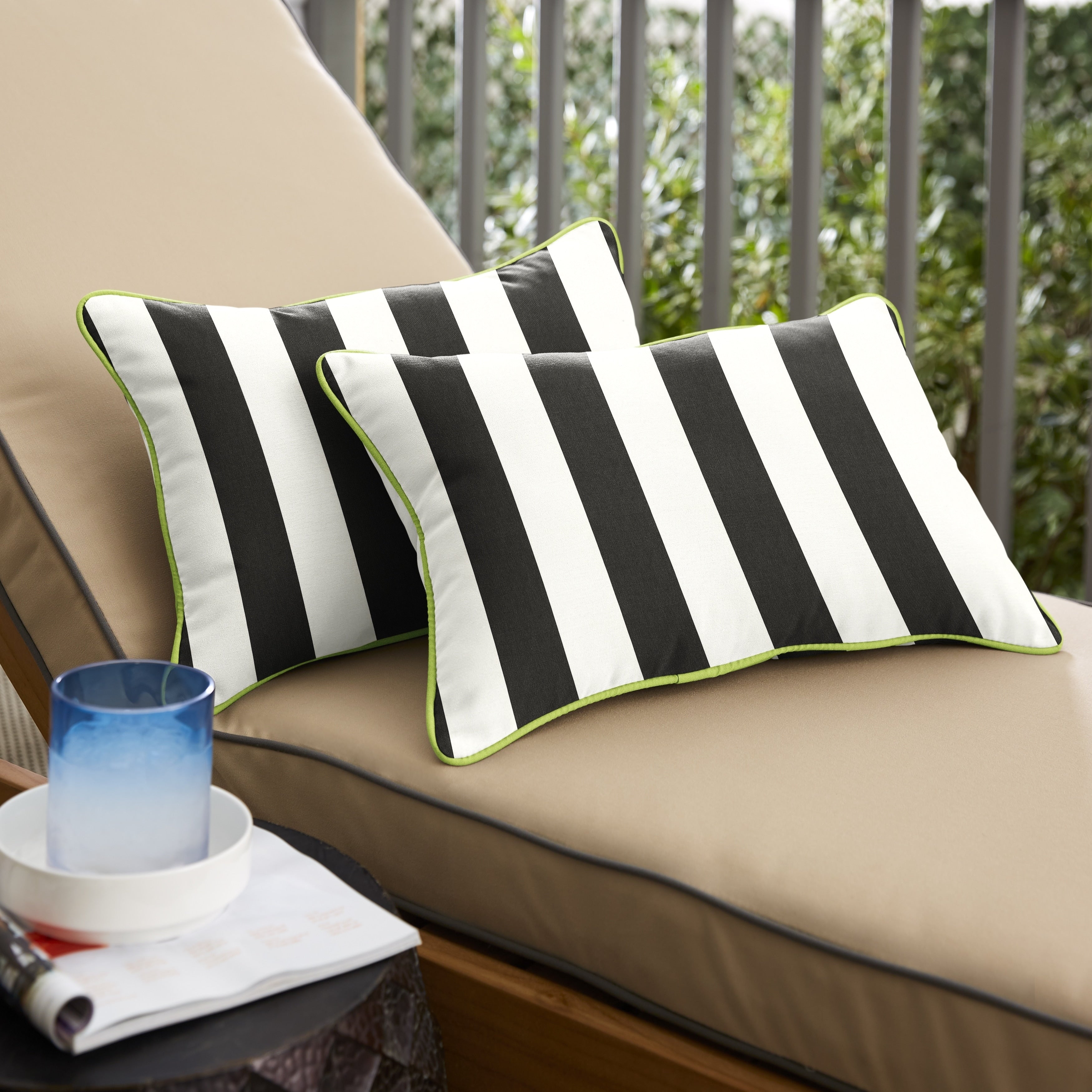 Havenside Home Roah Black White Stripe With Macaw Green Indoor Outdoor Lumbar Pillows Set Of 2