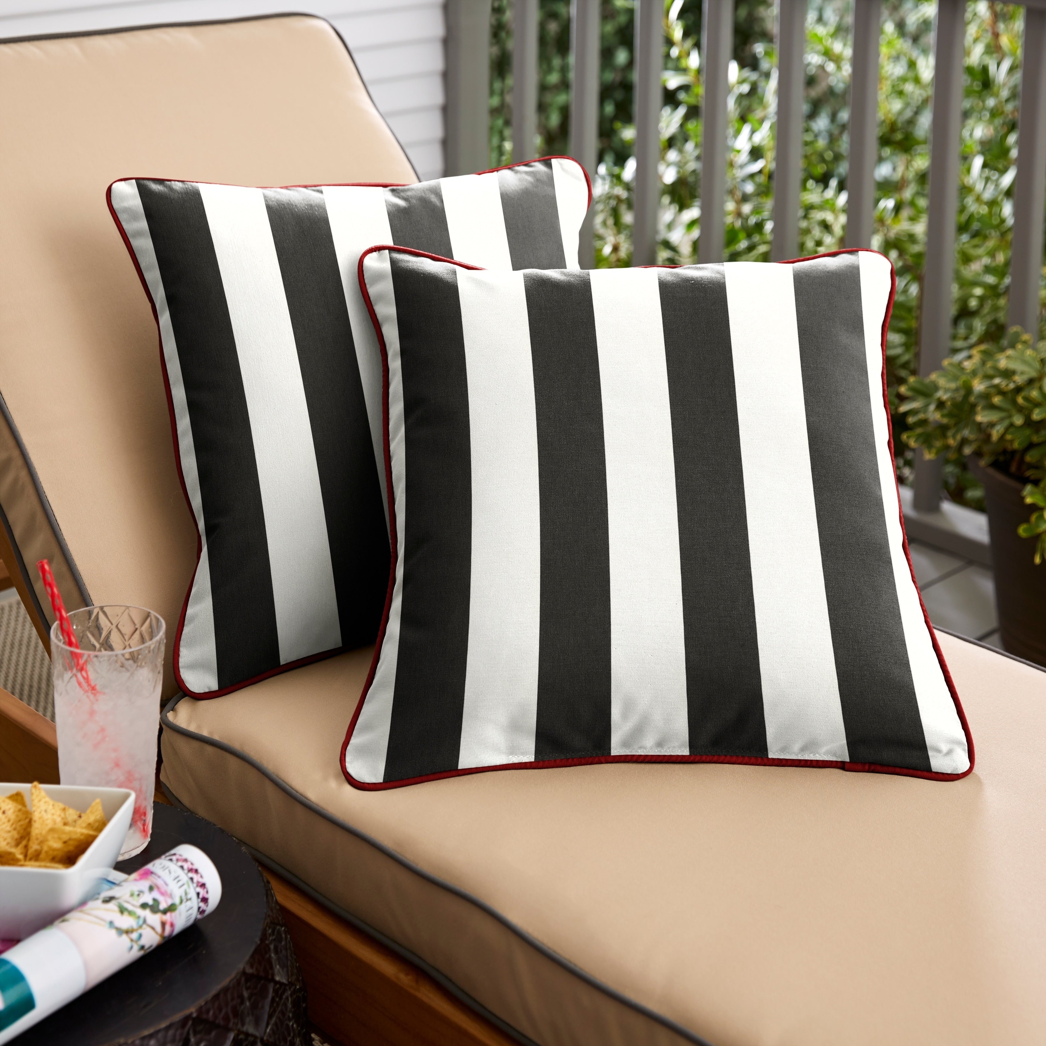 Havenside Home Roah Black White Stripes With Jockey Red Indoor Outdoor Square Pillows Set Of 2
