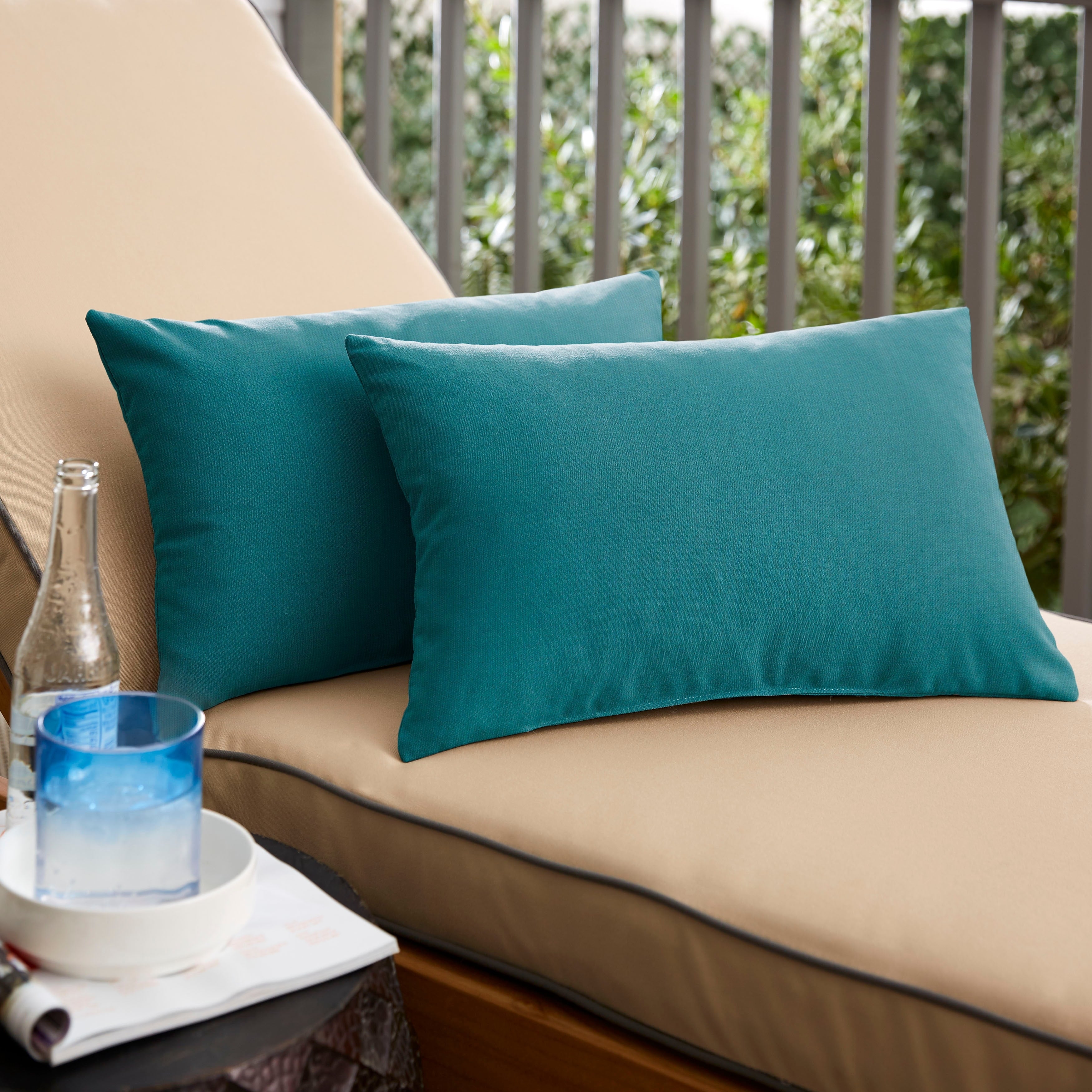 Sunbrella Blue Indoor Outdoor Knife Edge Lumbar Pillow Set Of 2