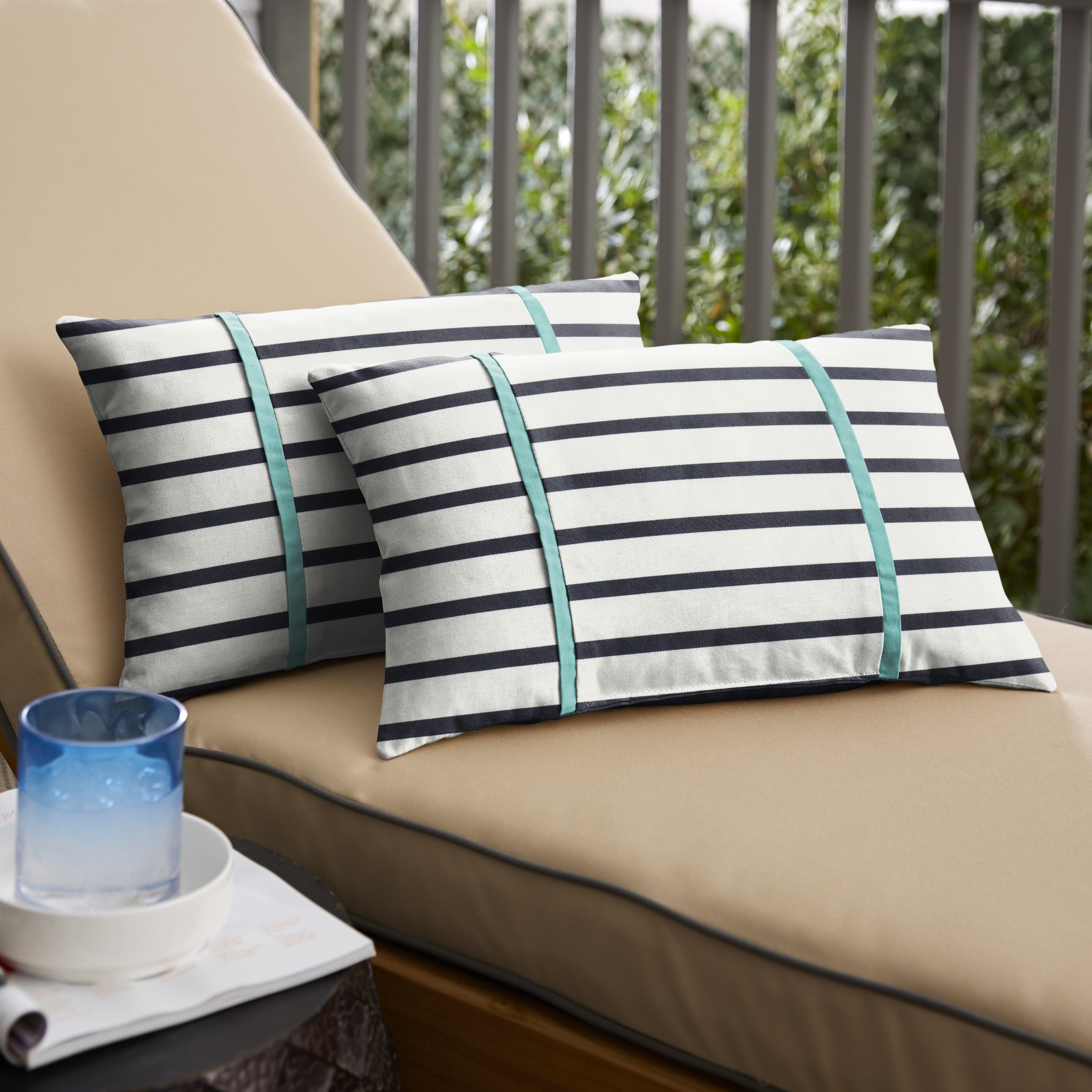 Sunbrella Blue Stripes With Aruba Blue Indoor Outdoor Lumbar Pillows Set Of 2