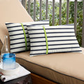 Sunbrella Blue Stripes With Macaw Green Indoor Outdoor Lumbar Pillows Set Of 2