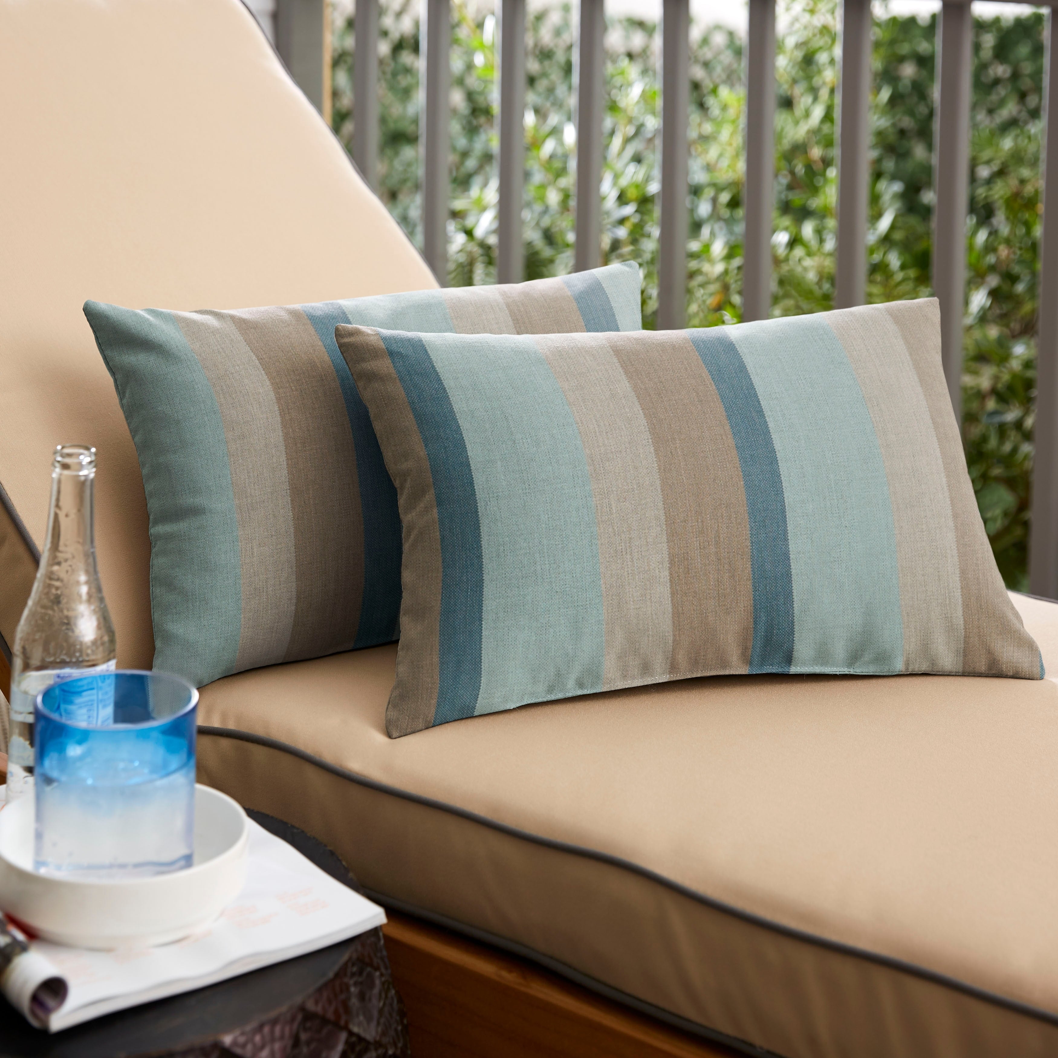 Sunbrella Blue Taupe Indoor Outdoor Knife Edge Lumbar Pillow Set Of 2