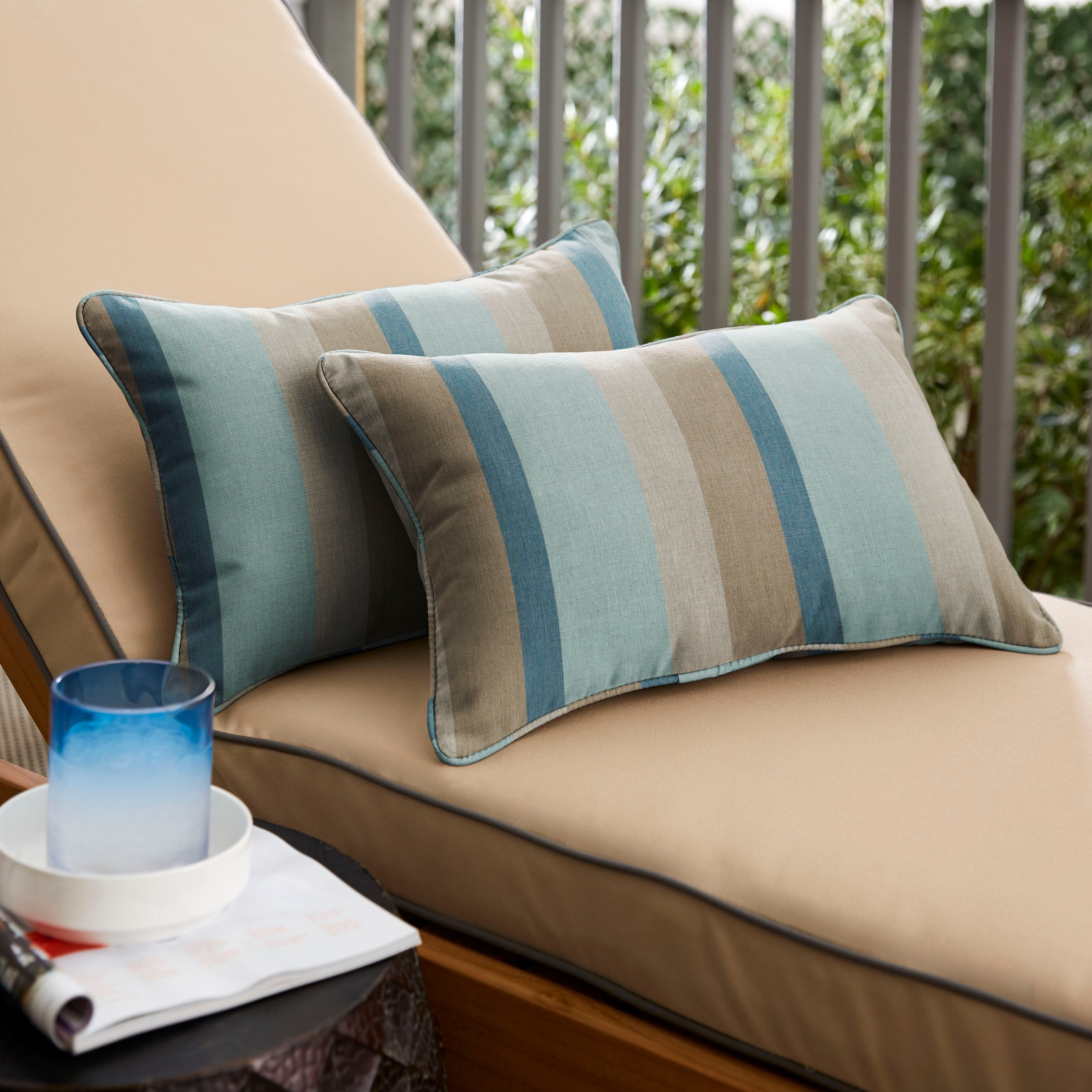 Sunbrella Blue Taupe Stripe Indoor Outdoor Lumbar Pillow Set Of 2