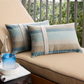 Sunbrella Blue Taupe Stripe With Silver Grey Indoor Outdoor Lumbar Pillow Set Of 2