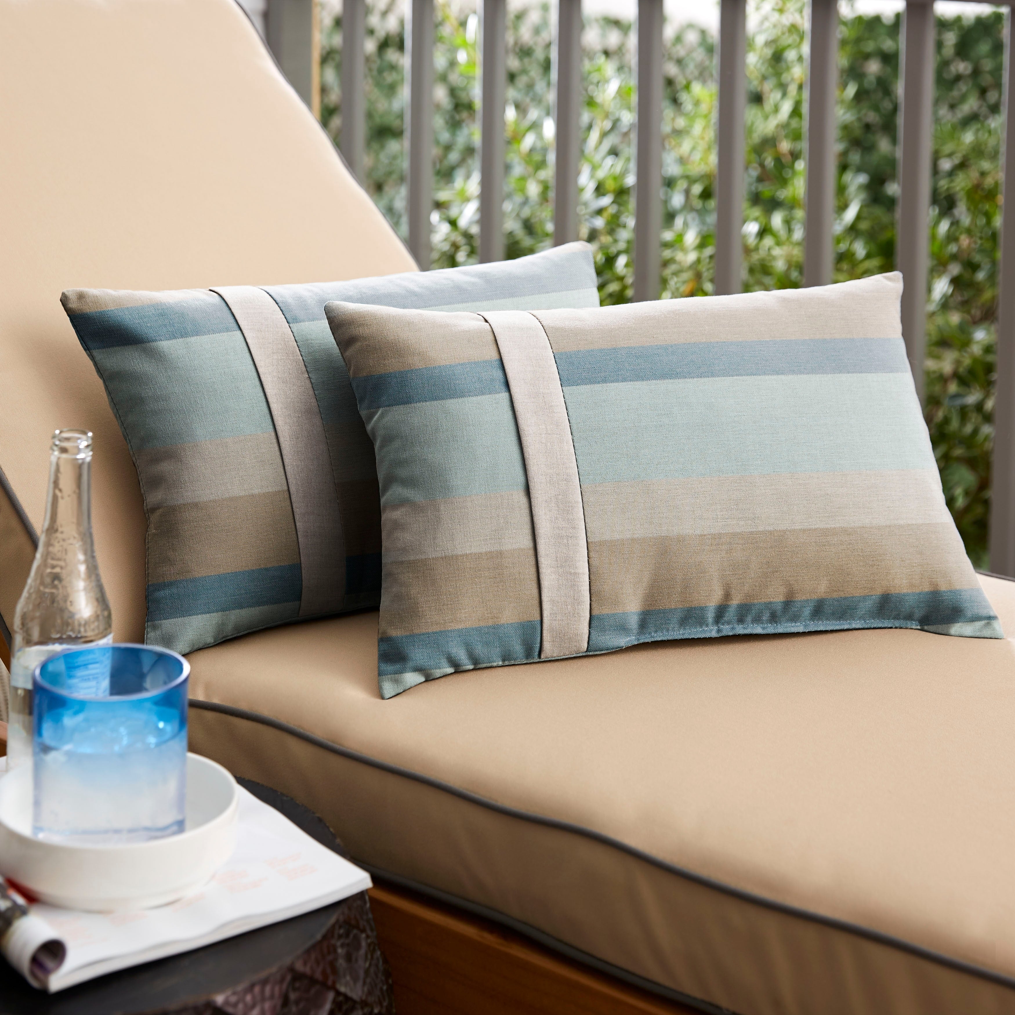 Sunbrella Blue Taupe Stripe With Silver Grey Indoor Outdoor Lumbar Pillow Set Of 2