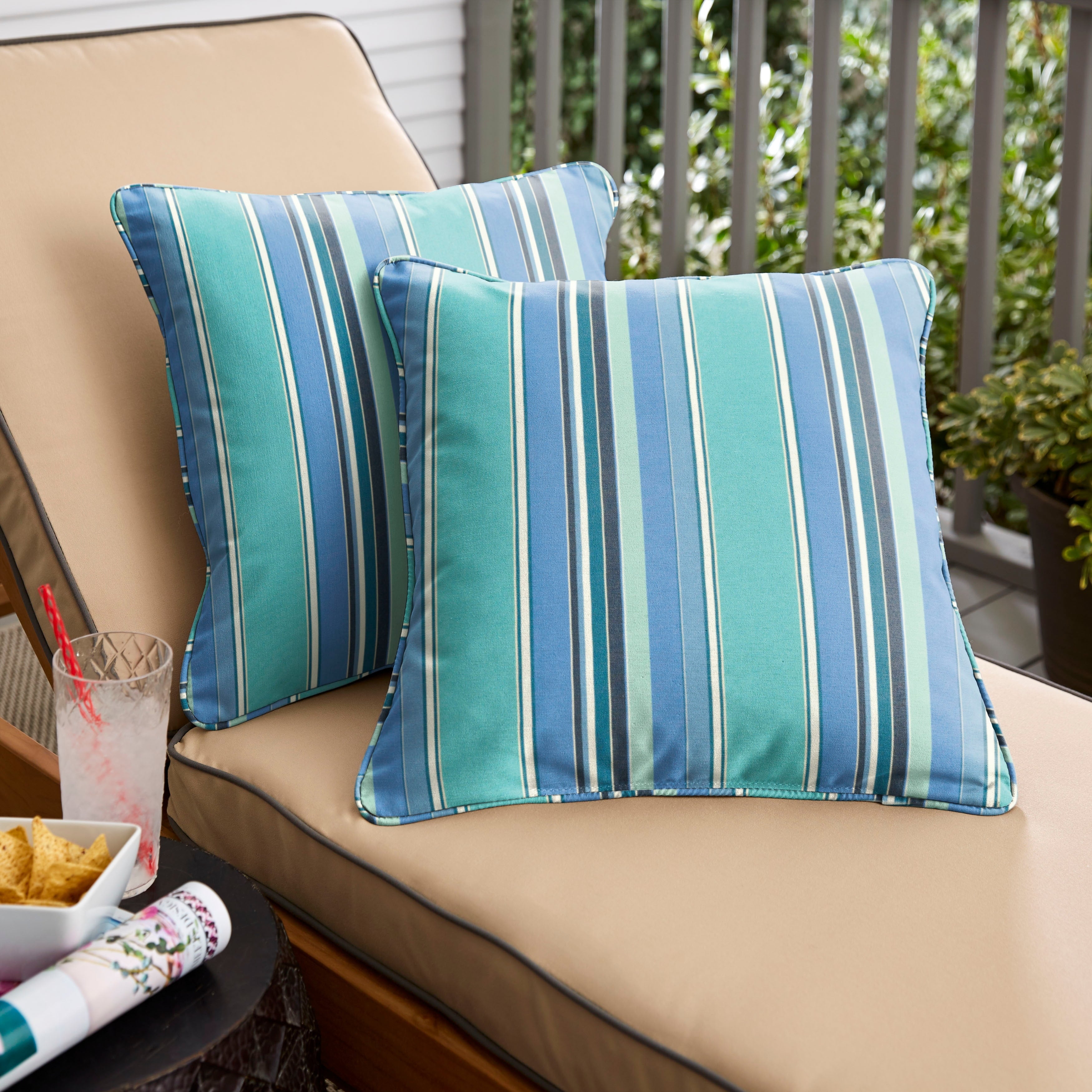 Havenside Home Blue Teal Stripe Indoor Outdoor Corded Throw Pillow Set Of 2
