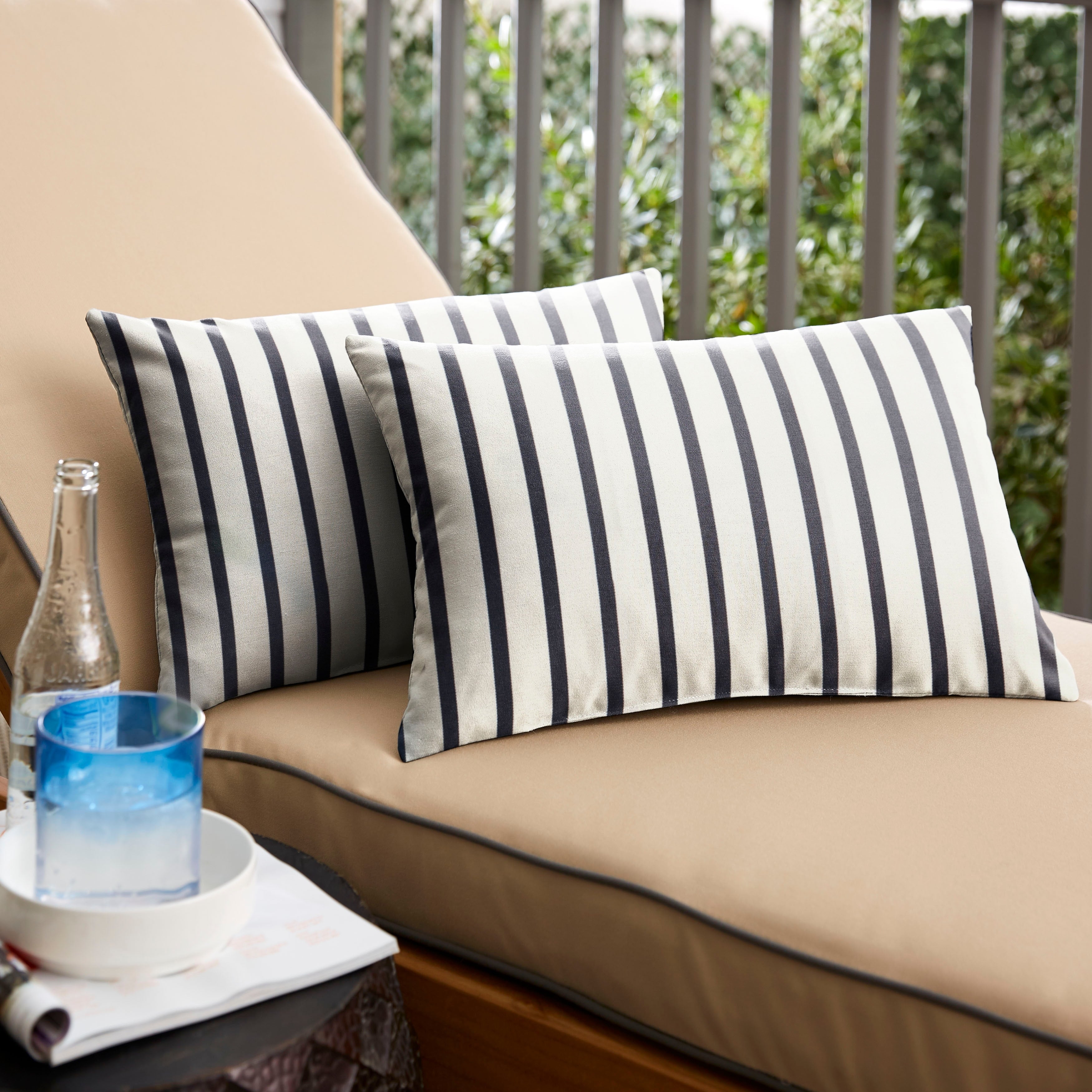 Sunbrella Blue White Stripe Indoor Outdoor Lumbar Pillow Set Of 2