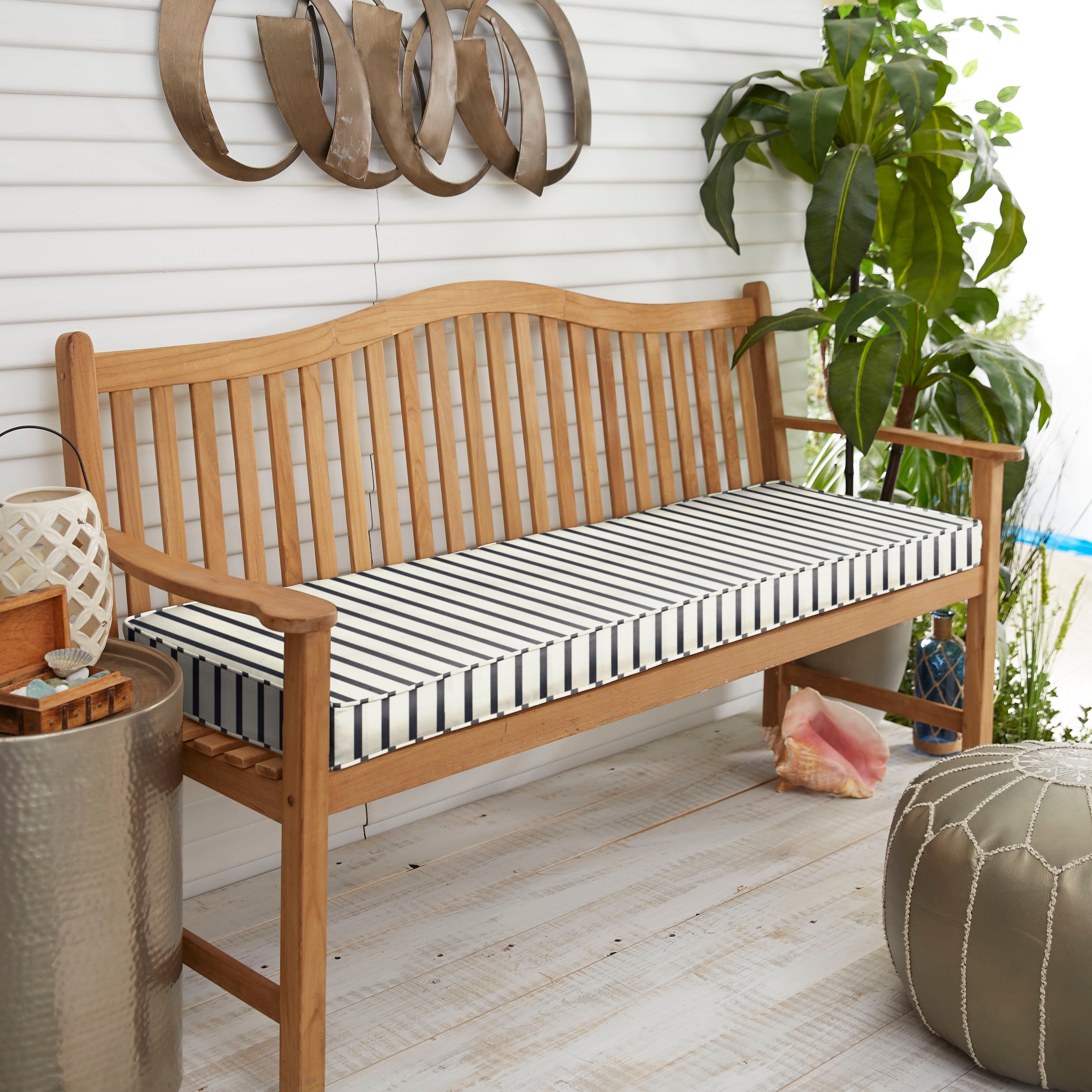 Sunbrella Blue White Stripe Indoor Outdoor Bench Cushion 37 To 48 Corded