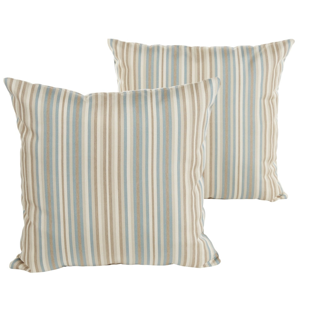 Sunbrella Blue And Gold Striped Indoor Outdoor Square Knife Edge Pillow Set