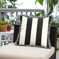 Sunbrella Cabana Stripe Indoor Outdoor Square Pillow With Fringe Black White Fringe
