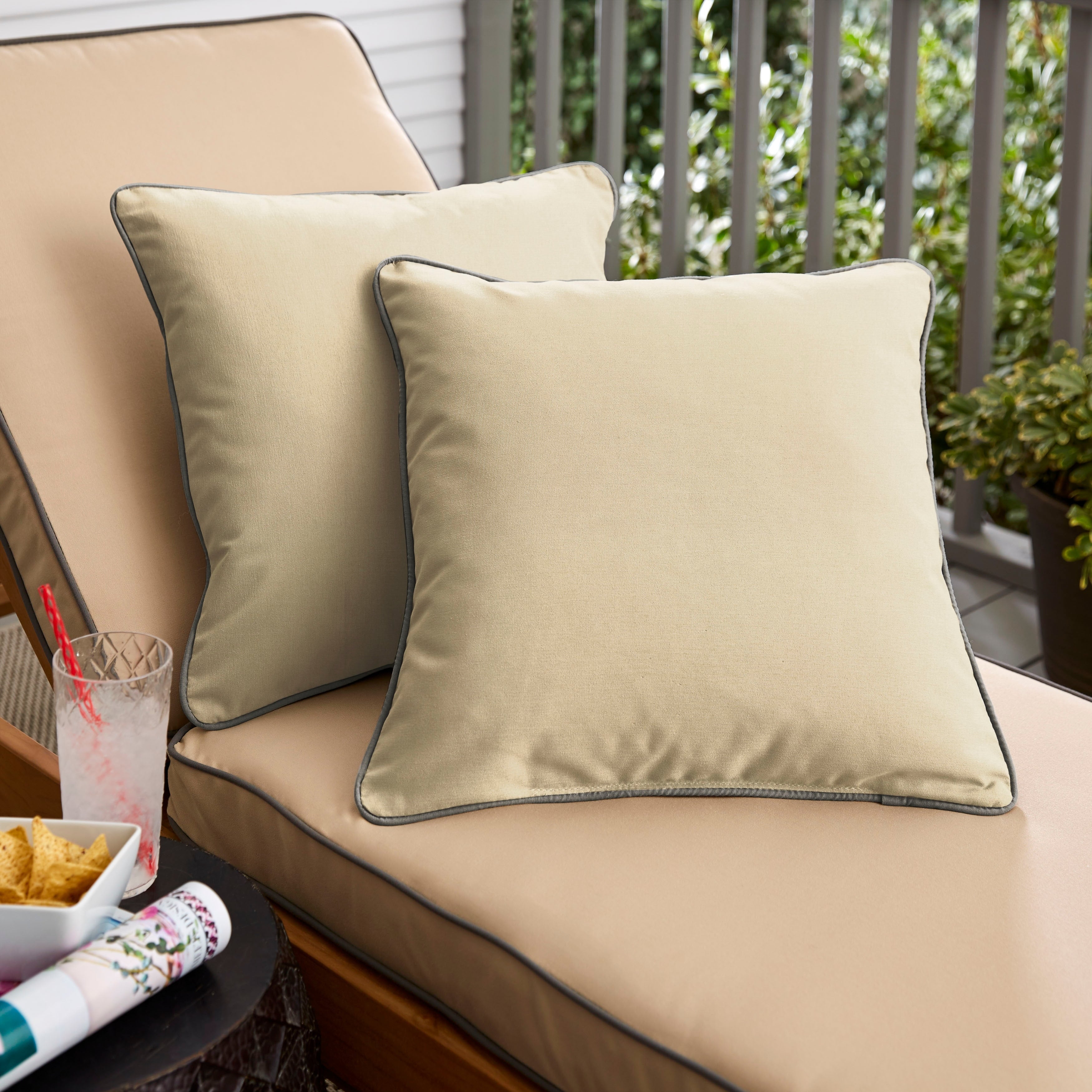 Stowe Sunbrella Beige Charcoal Indoor Outdoor Corded Pillow Set