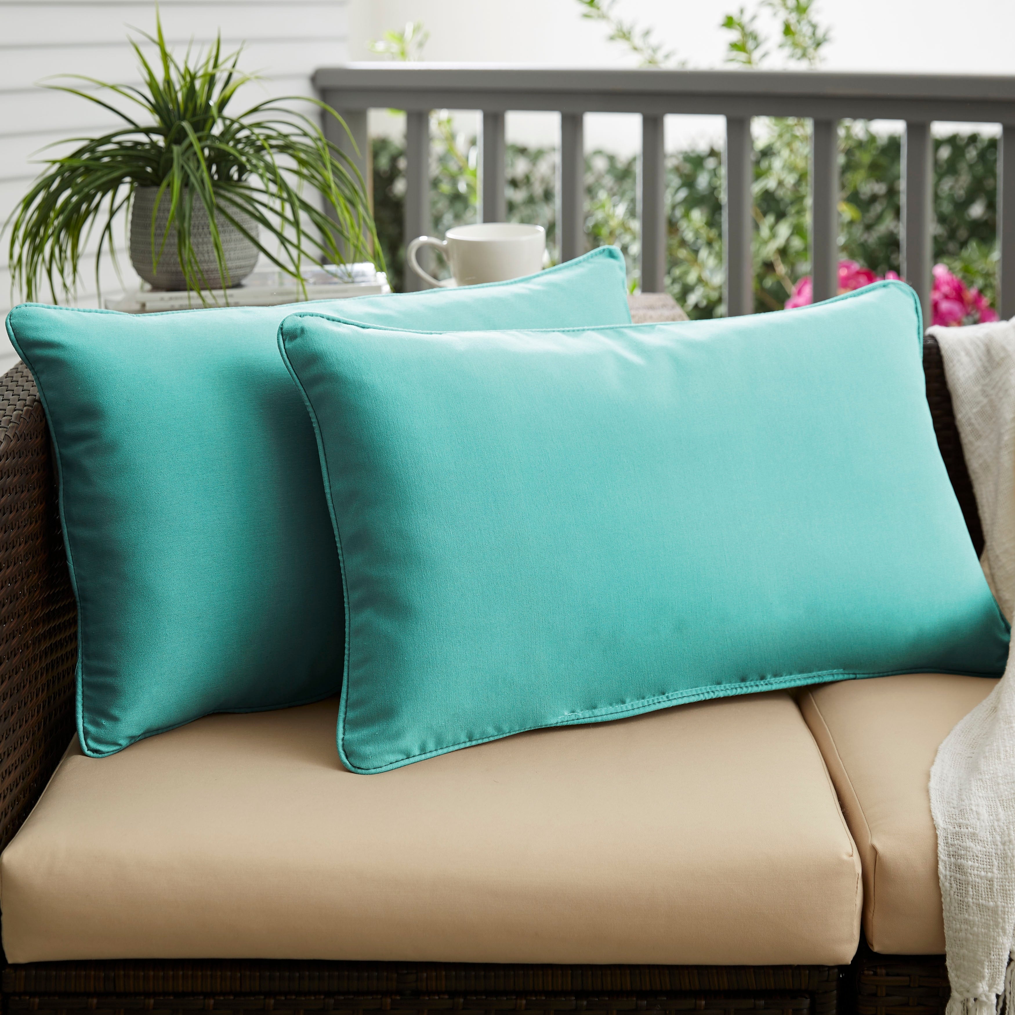 Sunbrella Canvas Aruba Indoor Outdoor Lumbar Pillows Set Of 2