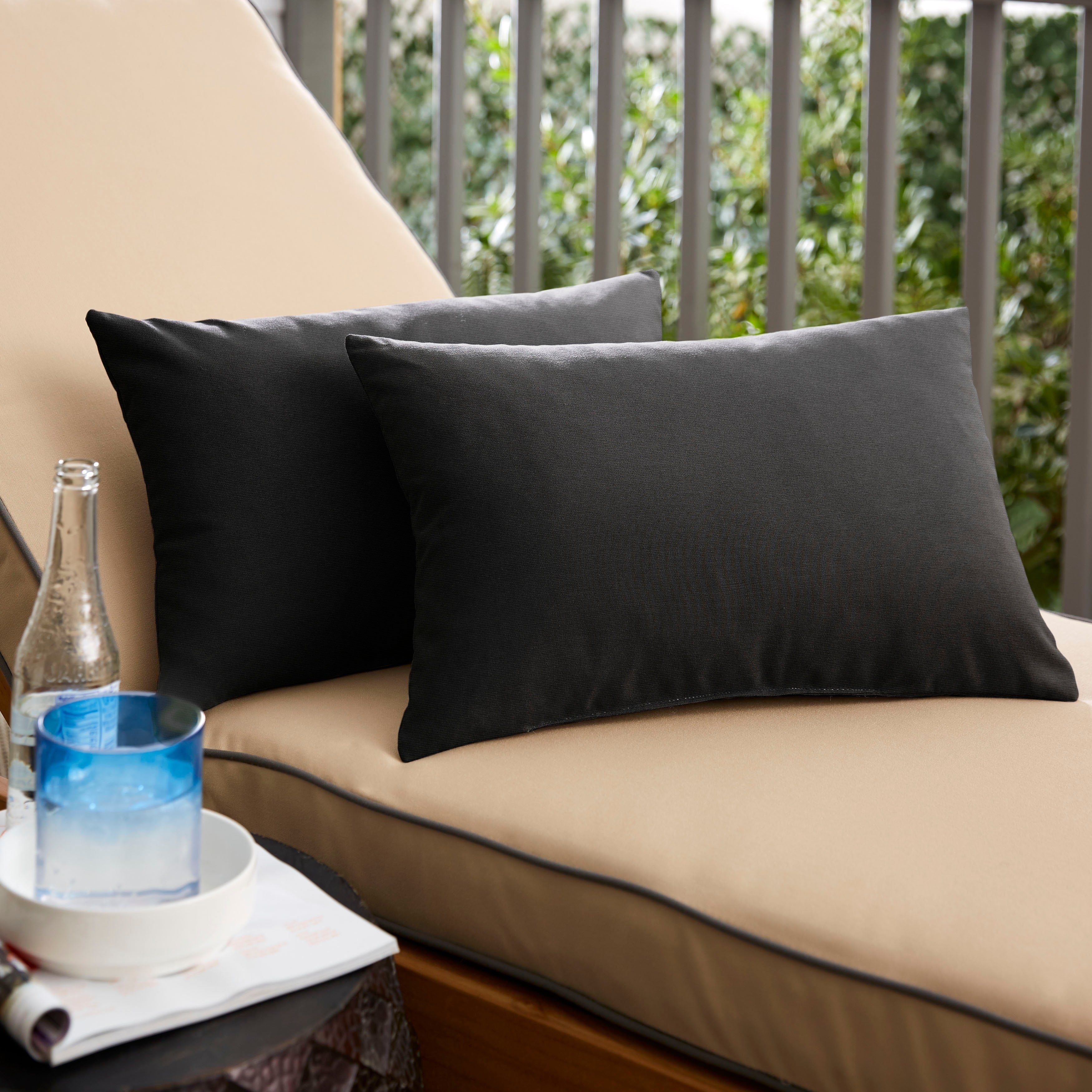 Shiel Sunbrella Black Indoor Outdoor 13 X 20 Inch Knife Edge Pillow Set