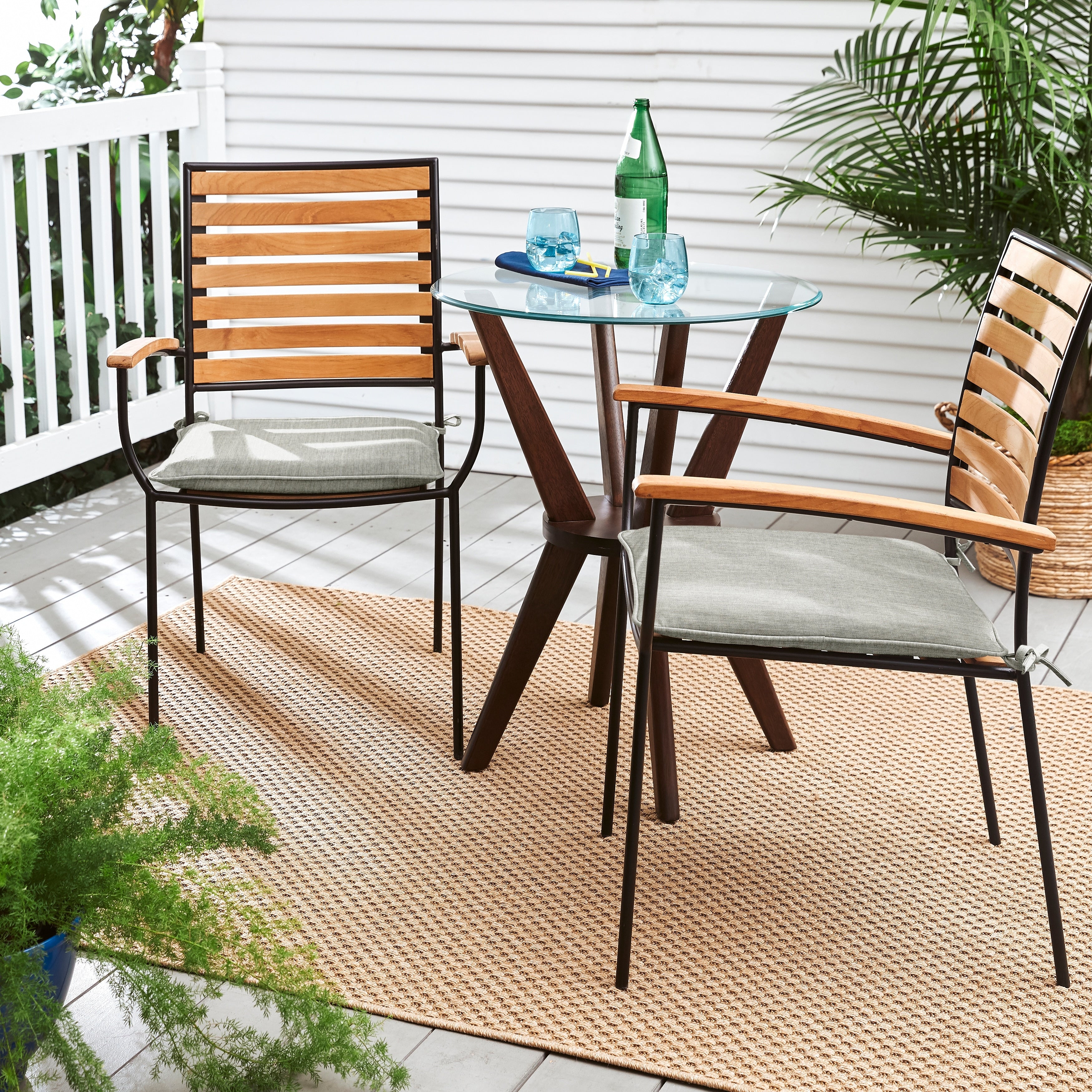 Sunbrella Canvas Granite Grey Indoor Outdoor Chair Pad Set Corded.
