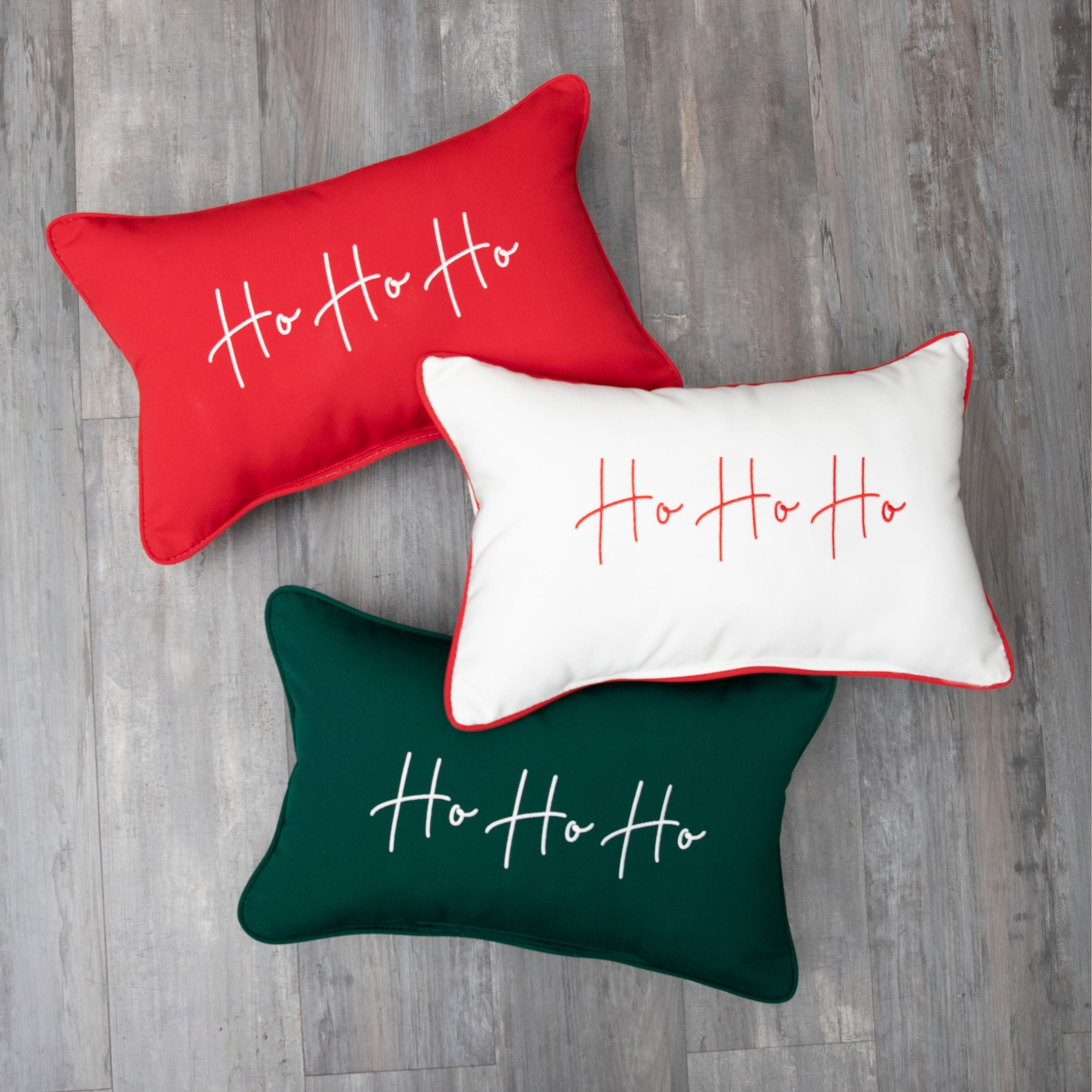 Sunbrella Indoor Outdoor Ho Ho Ho Embroidered Christmas Pillow Corded