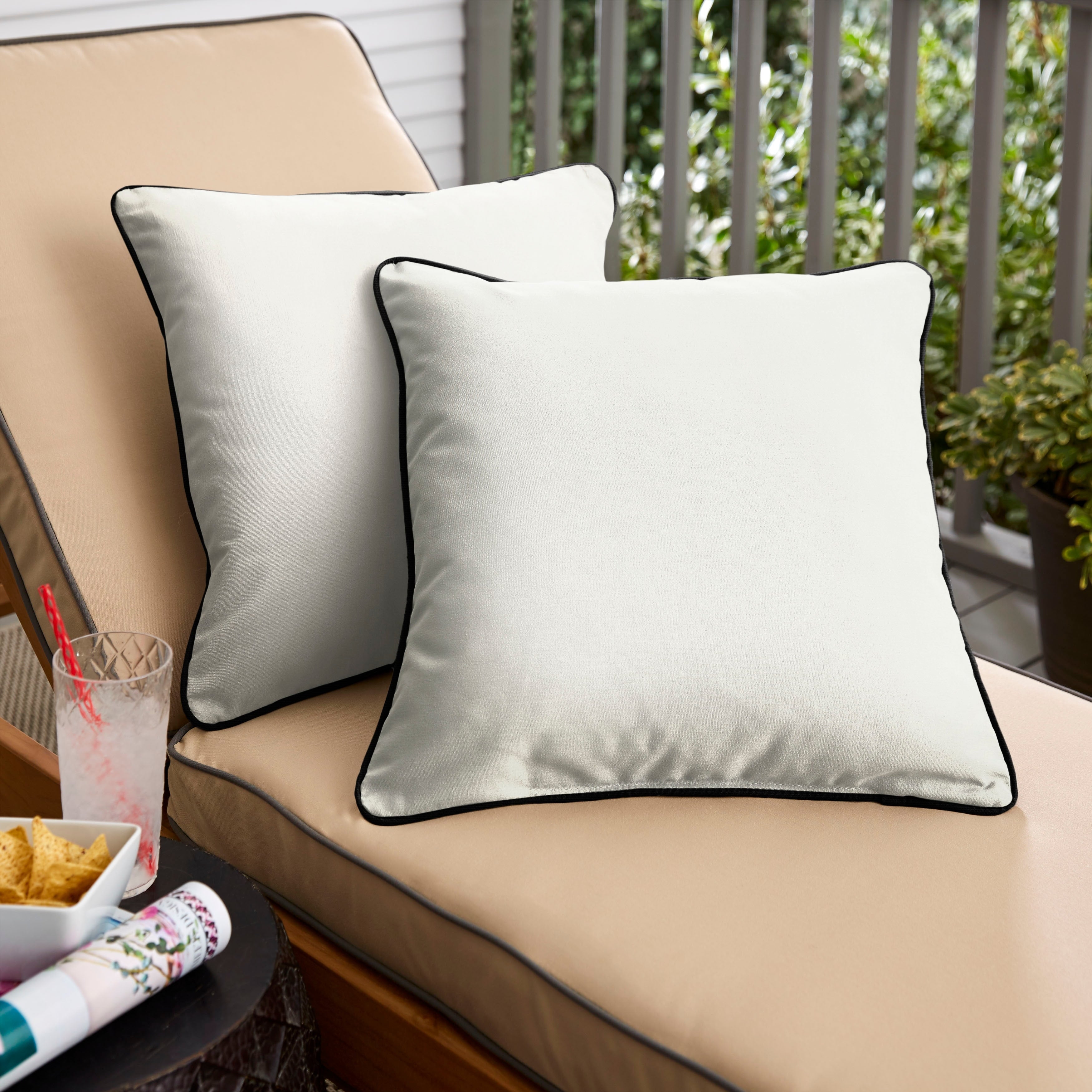 Sunbrella Canvas Natural Canvas Black Indoor Outdoor Pillow Set