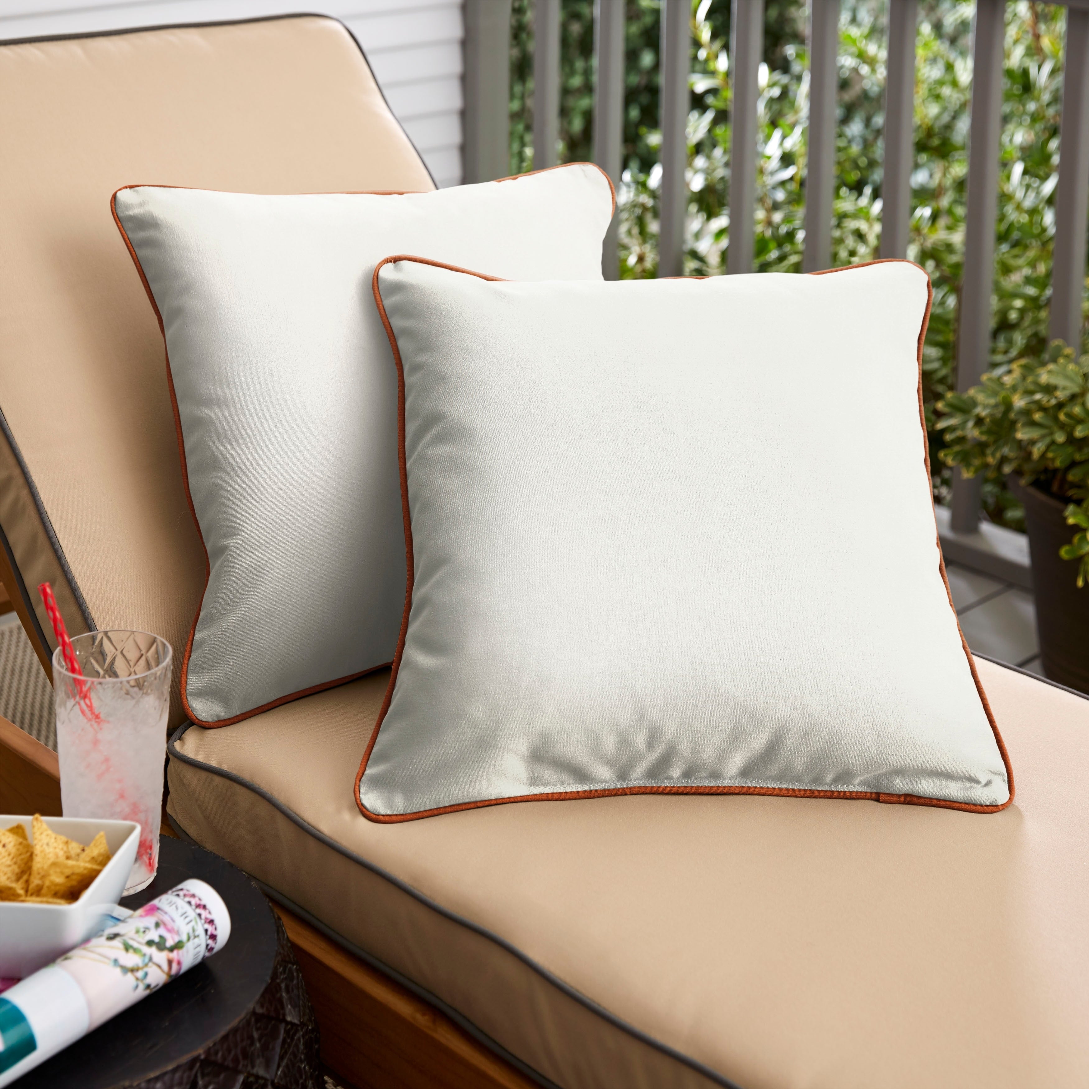 Sunbrella Canvas Natural Canvas Rust Indoor Outdoor Pillow Set