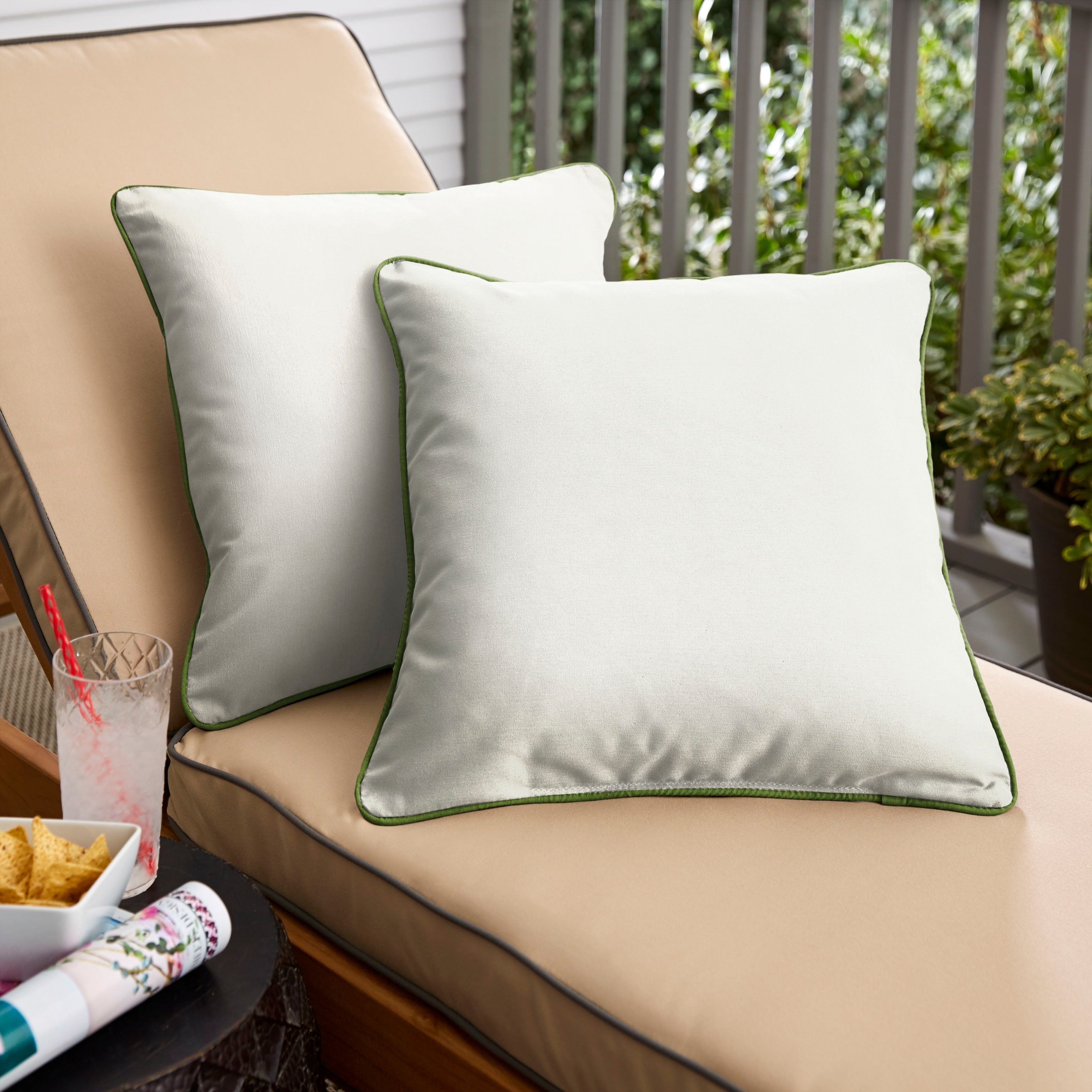 Sunbrella Canvas Natural Spectrum Cilantro Indoor Outdoor Pillow Set