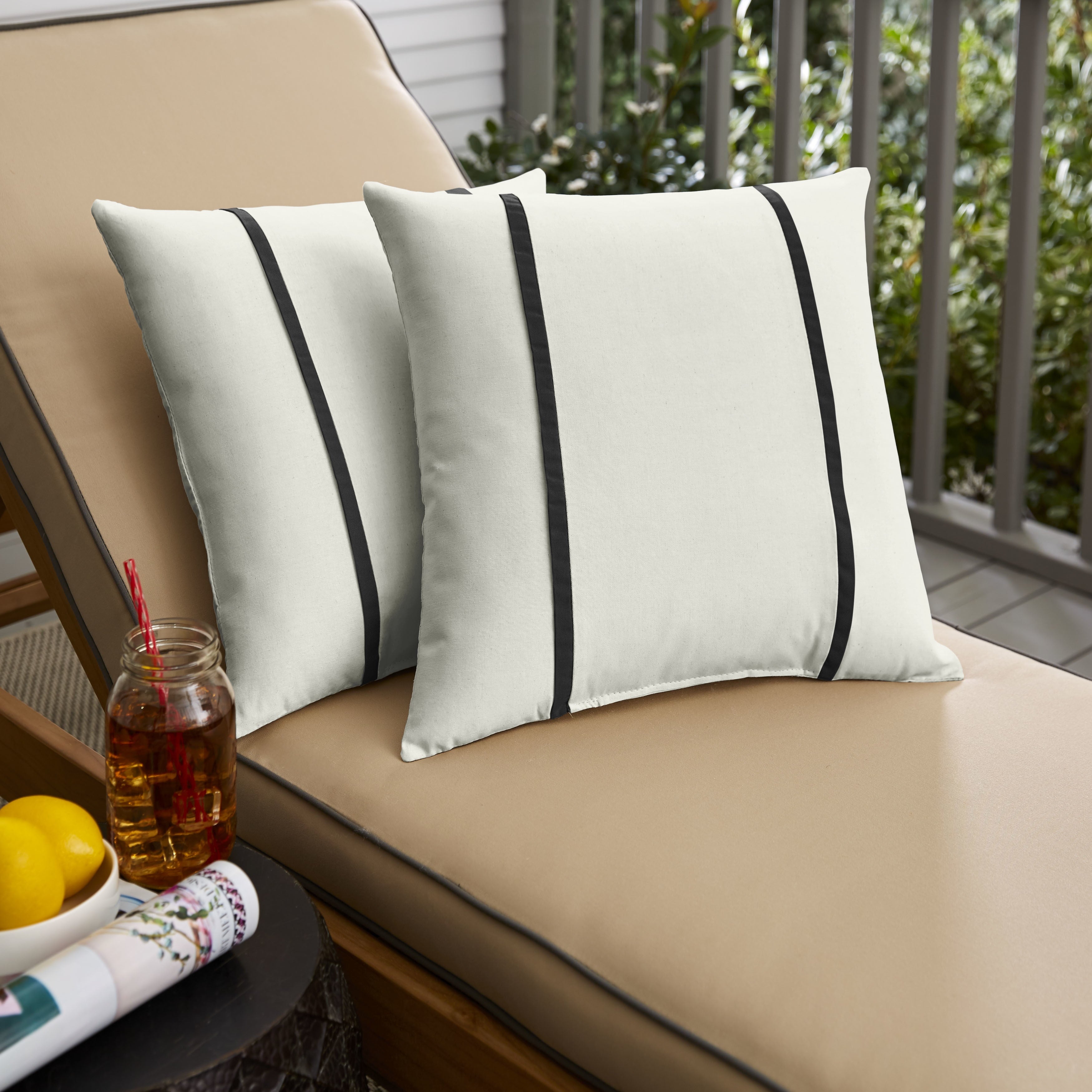 Sunbrella Canvas Natural And Canvas Black Double Small Flange Indoor Outdoor Pillows Set Of 2