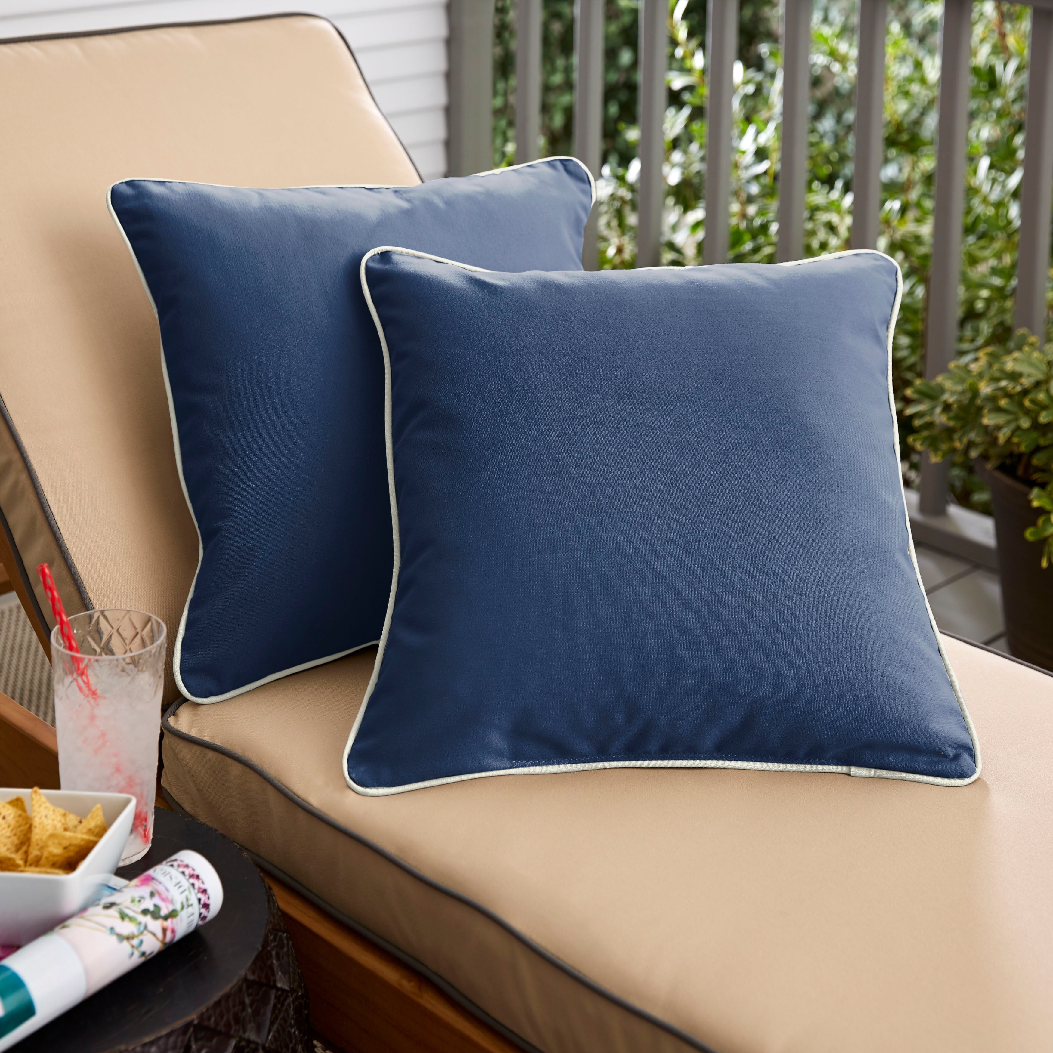 Humble Haute Sunbrella Canvas Navy W Canvas Natural Indoor Outdoor Corded Pillow Set Of 2