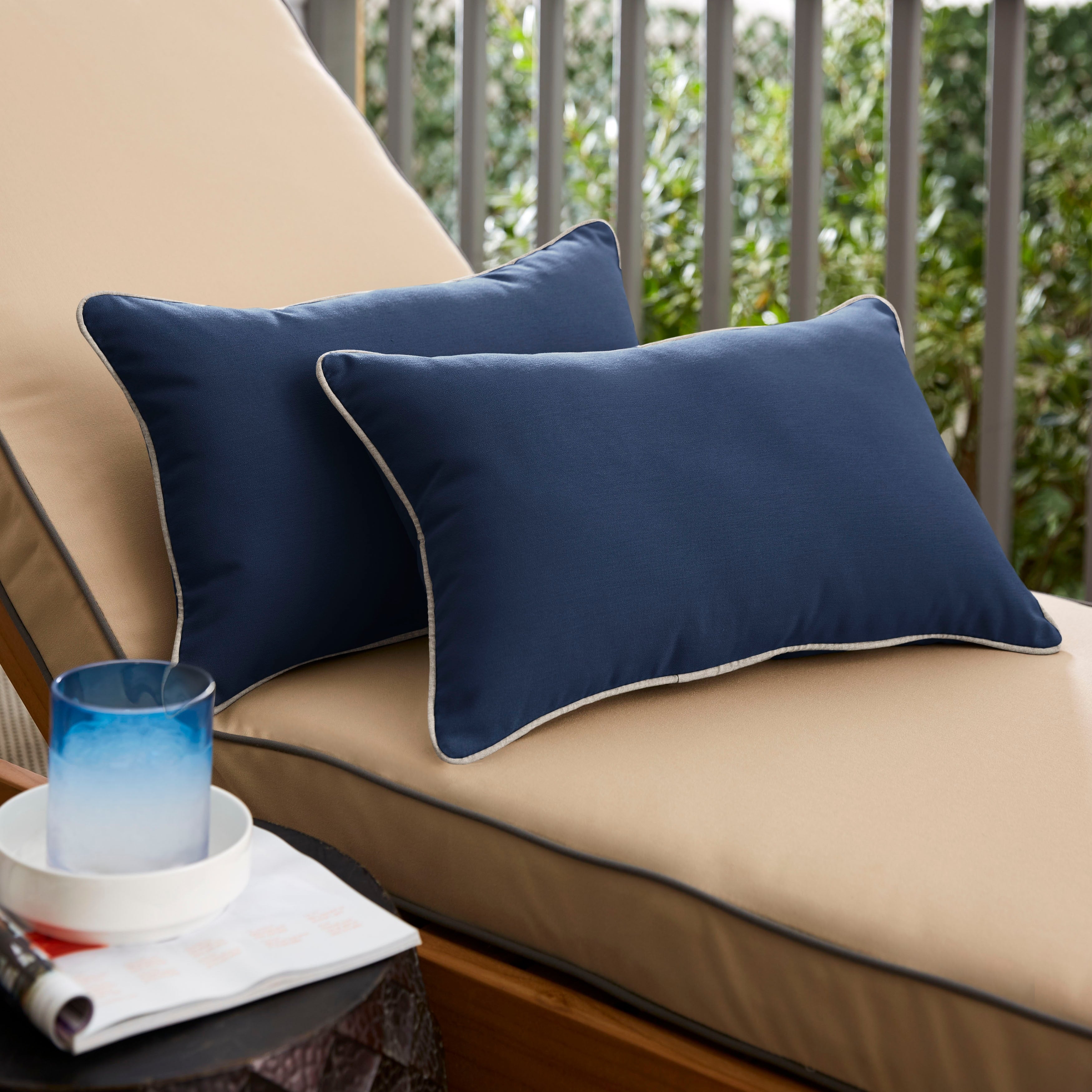 Humble Haute Sunbrella Canvas Navy Indoor Outdoor Corded Pillow Set Of 2