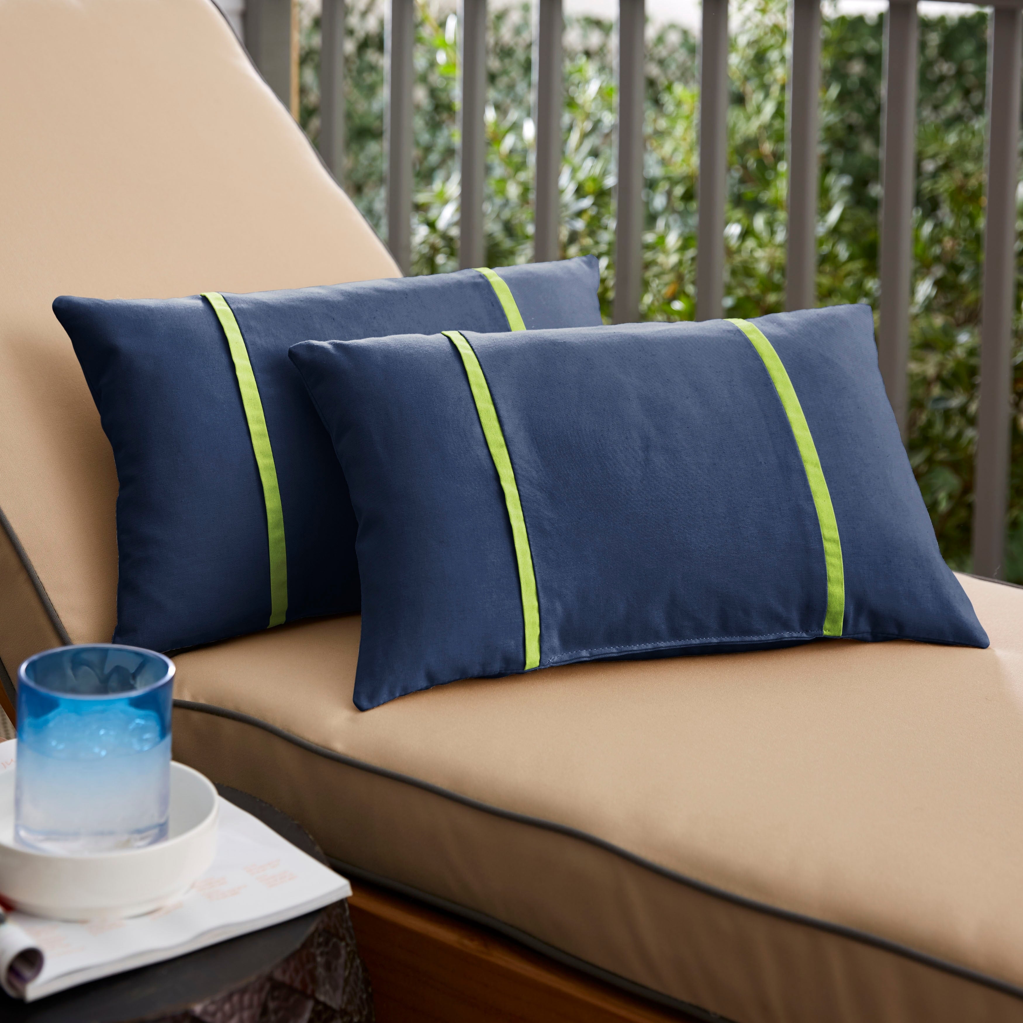Sunbrella Canvas Navy And Canvas Macaw Indoor Outdoor Knife Edge Pillow Set Set Of 2 13 In X 20 In
