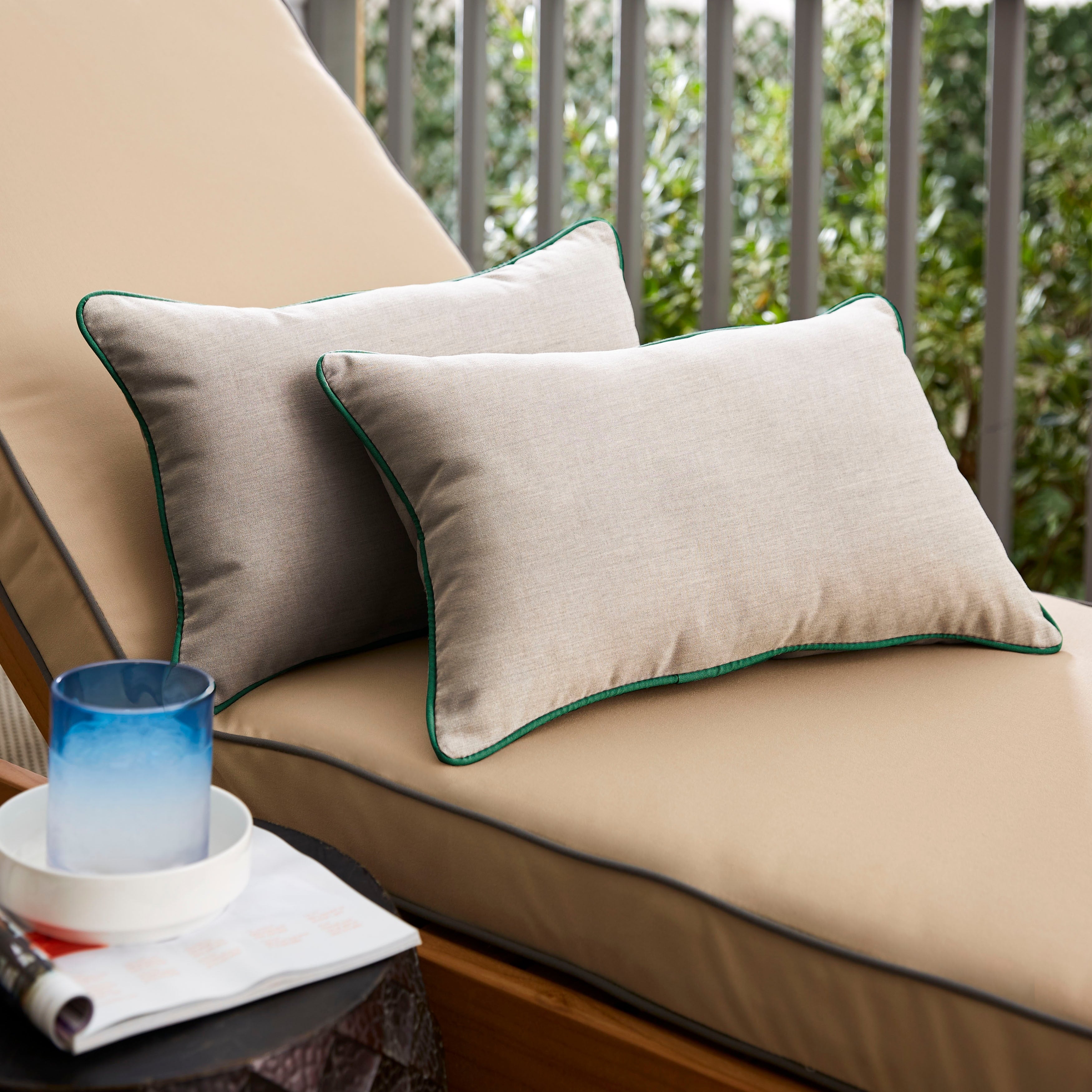 Sunbrella Cast Silver Canvas Forest Green Indoor Outdoor Pillow Set