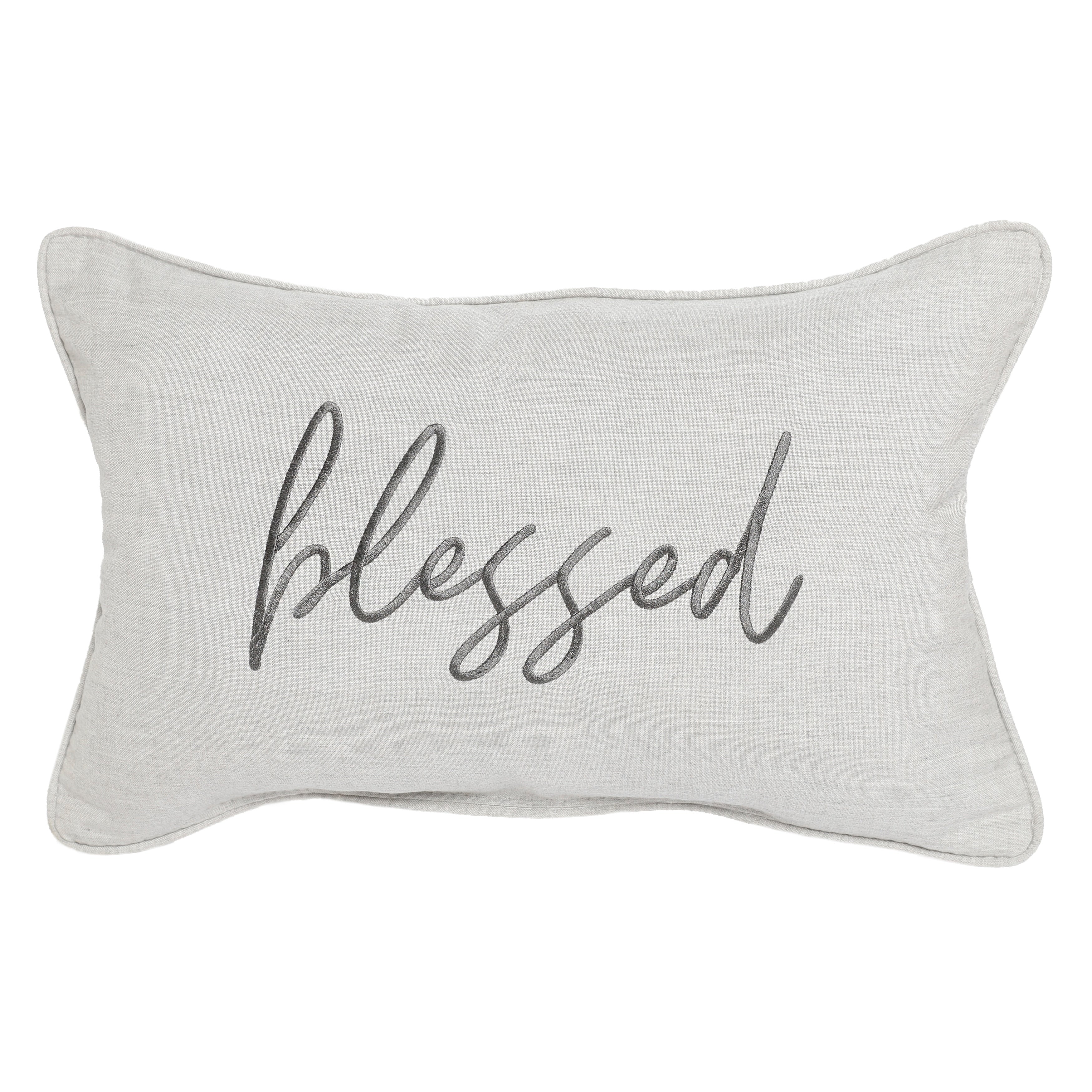 Sunbrella Cast Silver Indoor Outdoor Embroidered Lumbar Pillow Corded