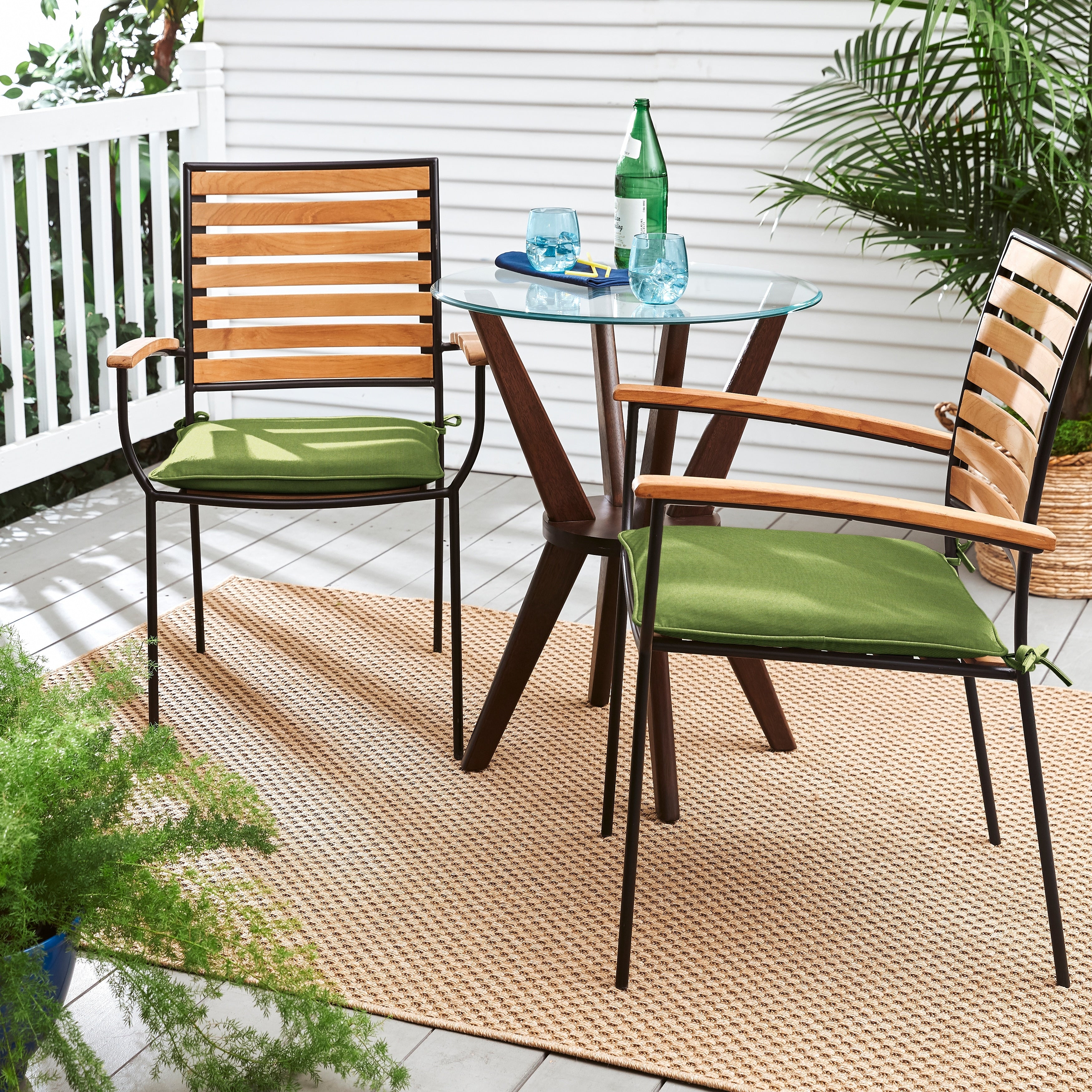 Sunbrella Cilantro Green Indoor Outdoor Chair Pad Set Corded.