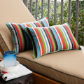 Sunbrella Colorful Stripe With Aruba Blue Indoor Outdoor Corded Lumbar Pillows Set Of 2 16 In X 26 In Pillows Corded