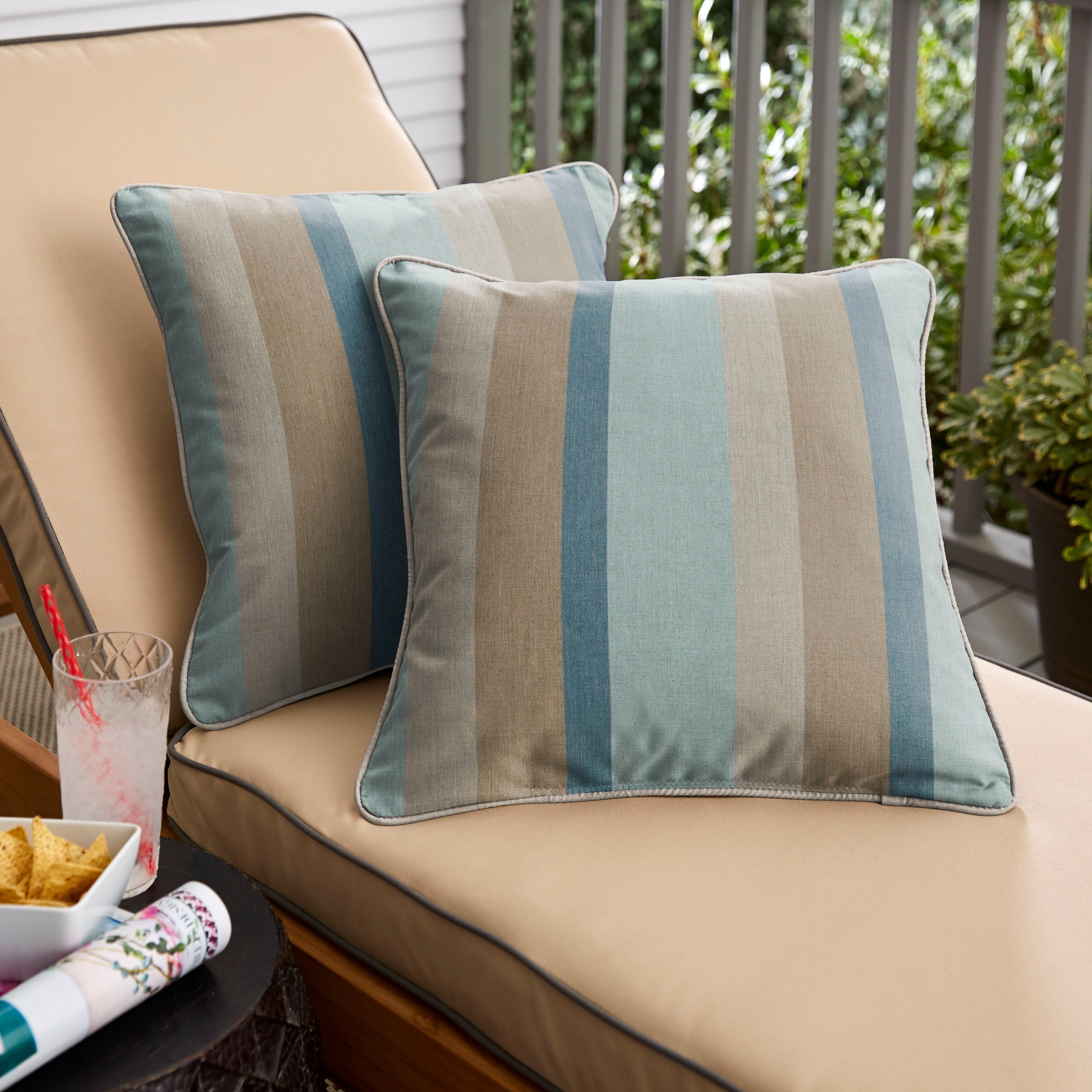 Humble Haute Sunbrella Gateway Mist Stripe Indoor Outdoor Corded Pillow Set Of 2