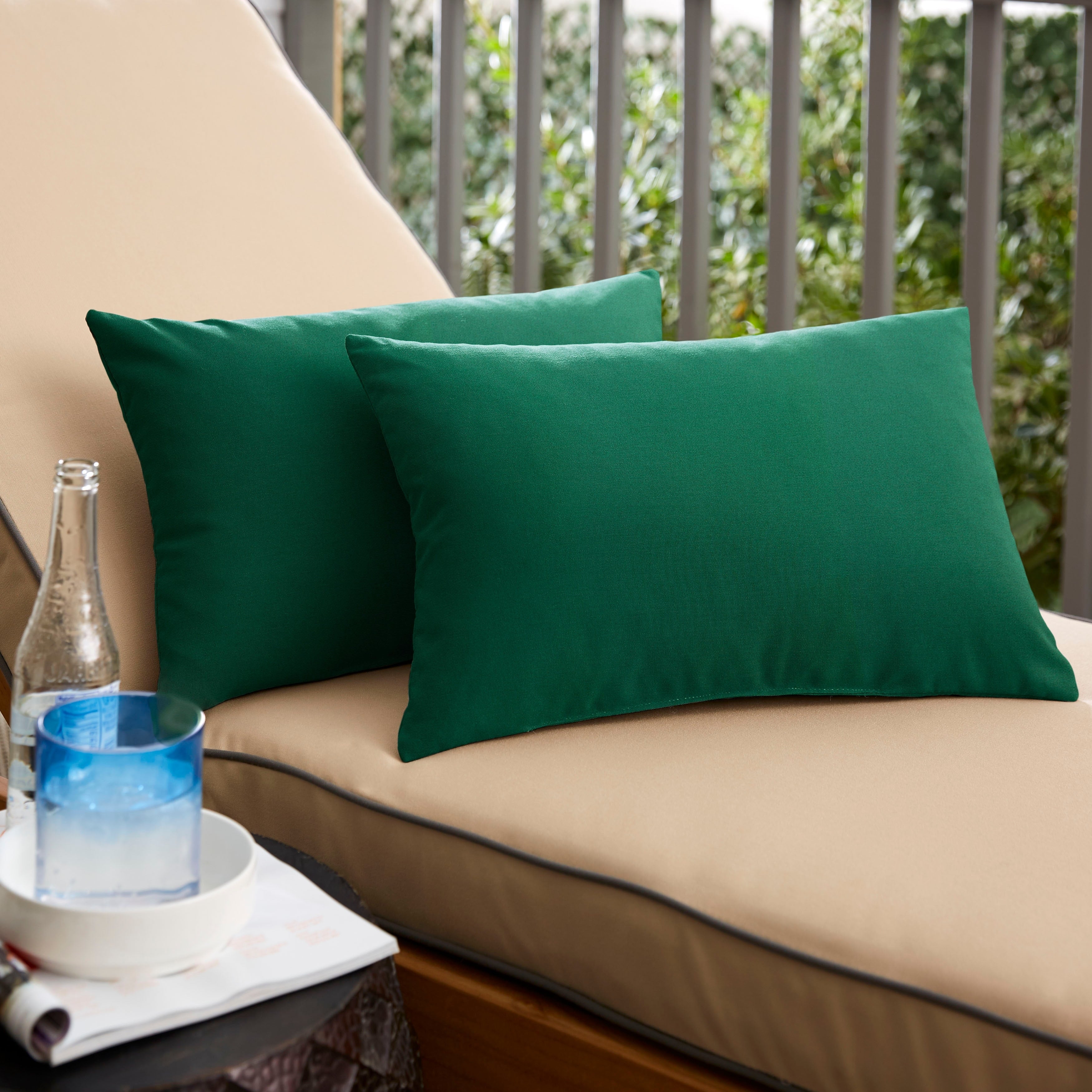 Sunbrella Green Indoor Outdoor Knife Edge Lumbar Pillow Set Of 2