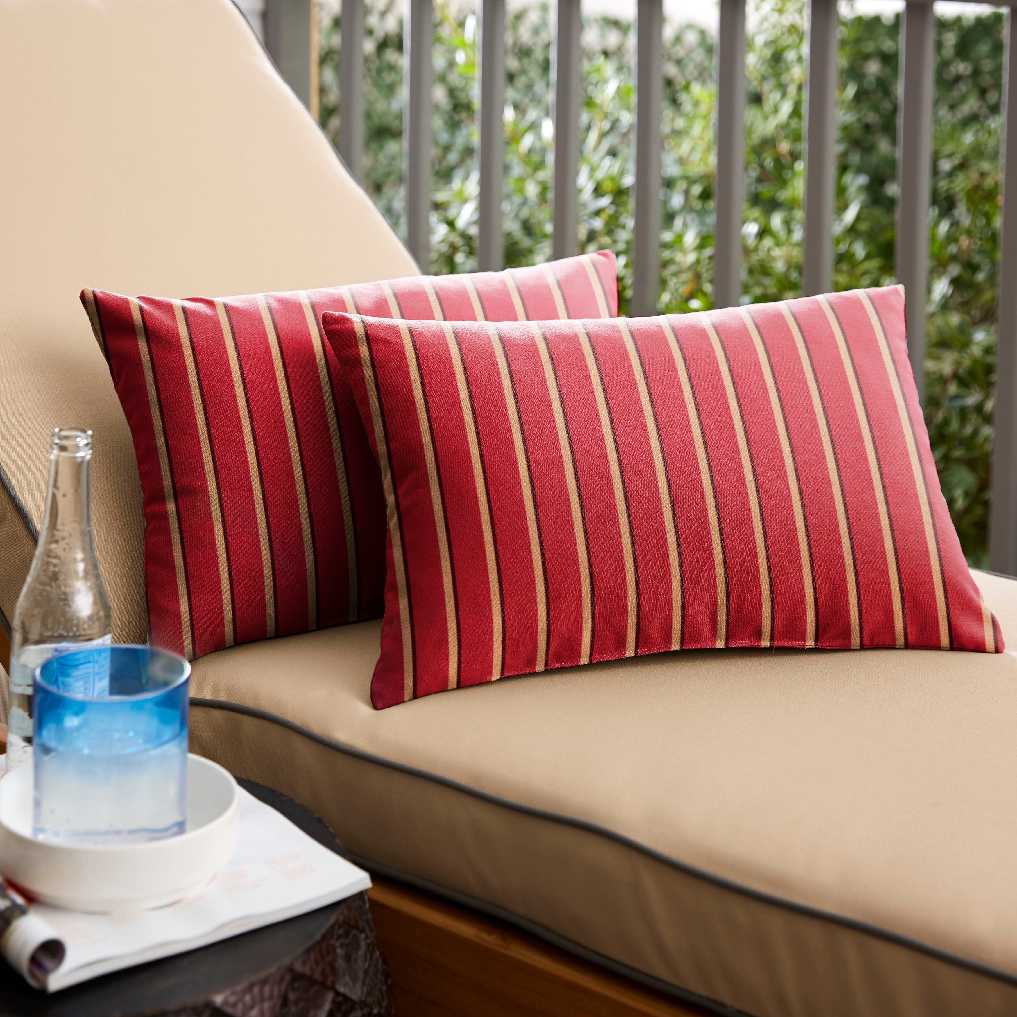Sunbrella Red Gold Stripe Indoor Outdoor Lumbar Pillow Set Of 2
