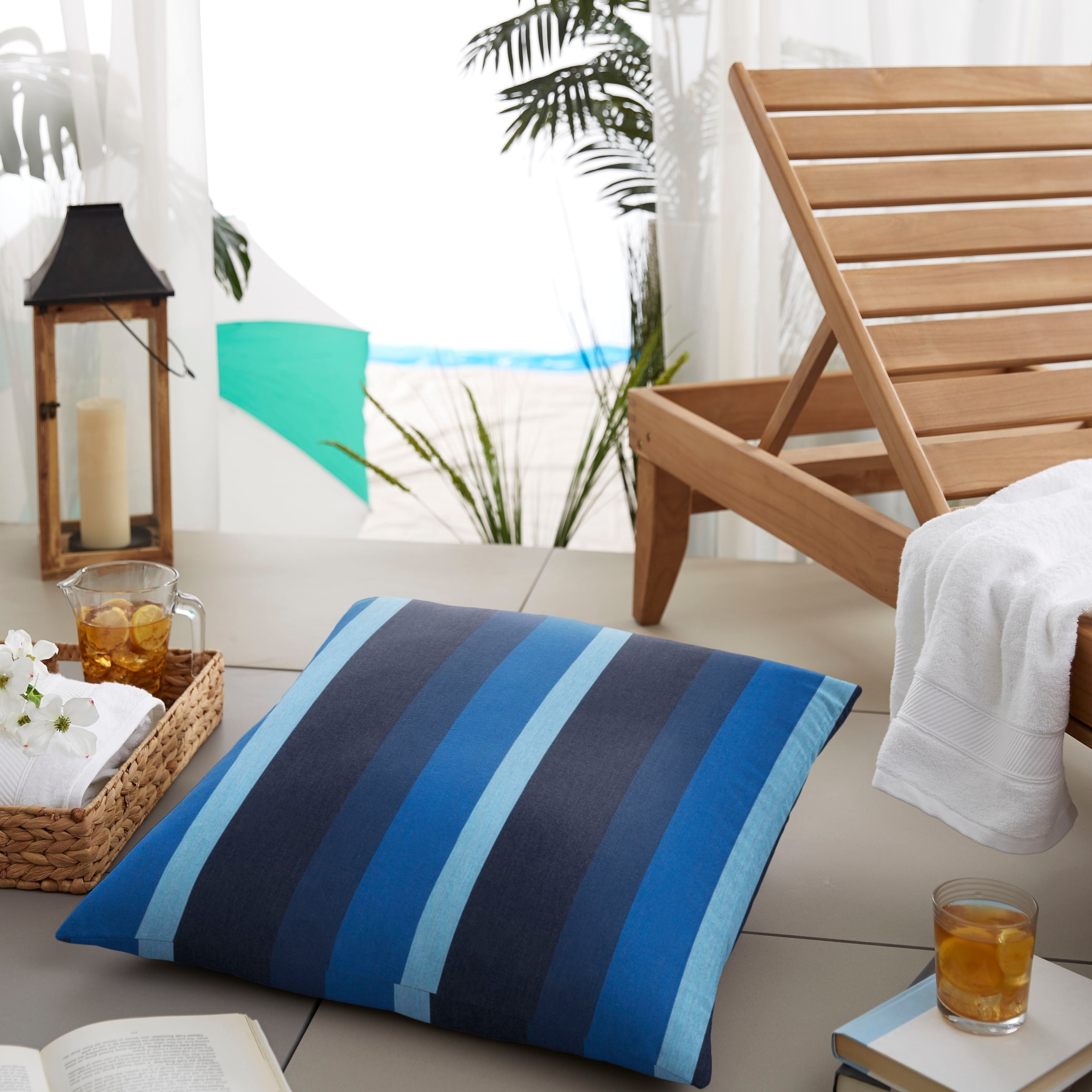 Sunbrella Indigo Blue Stripe Indoor Outdoor Square Floor Pillow 26 X 26