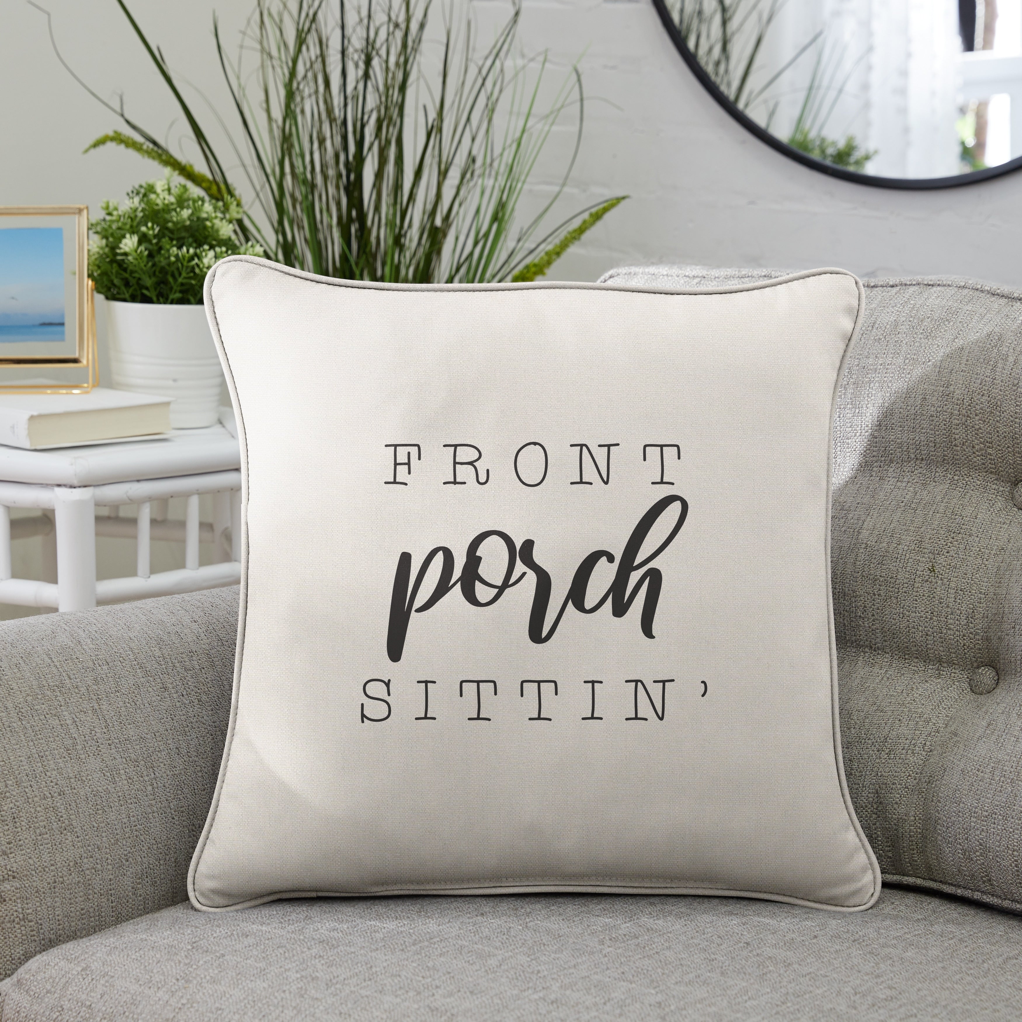 Sunbrella Indoor Outdoor Single Embroidered Pillow Front Porch Sittin