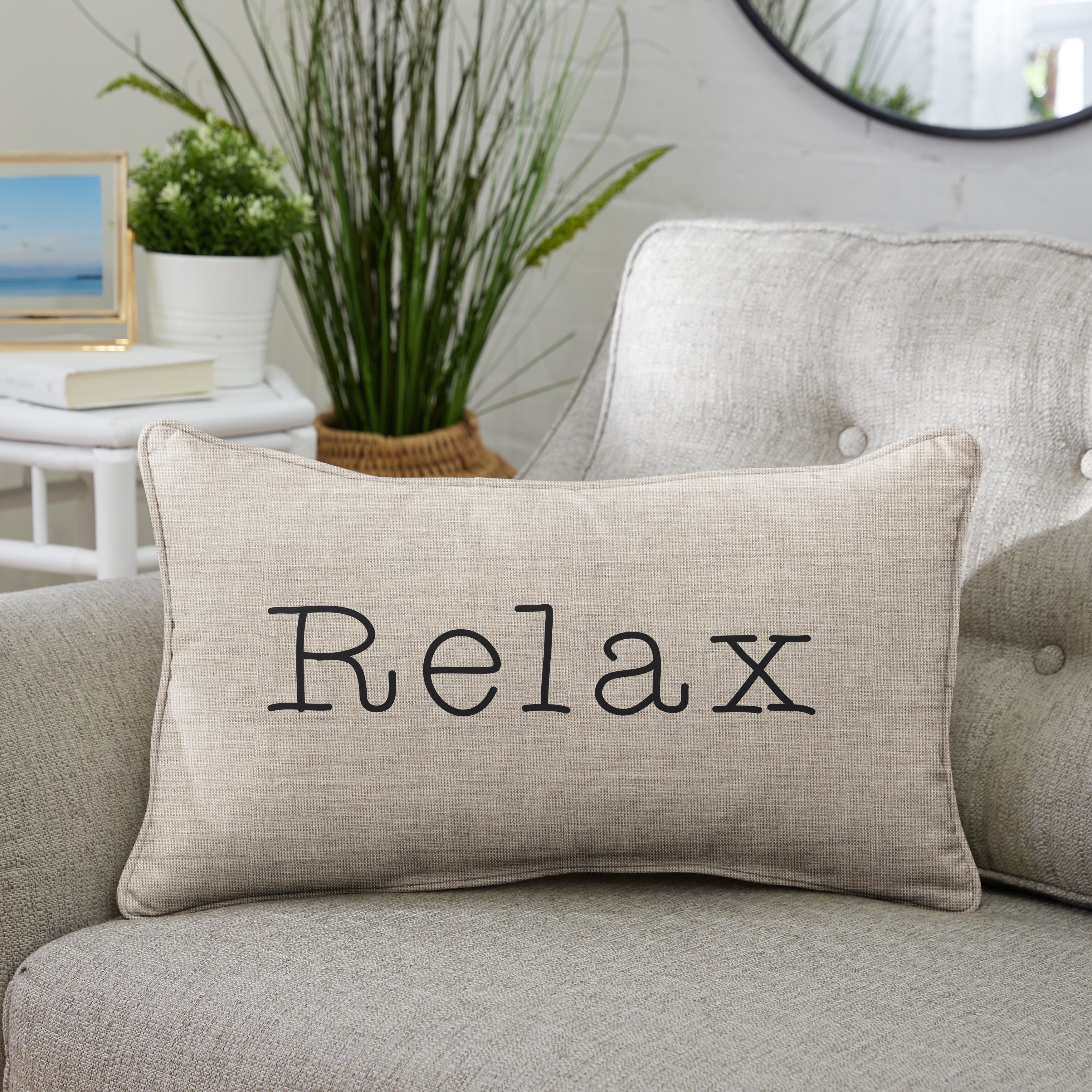 Sunbrella Indoor Outdoor Single Embroidered Pillow Relax
