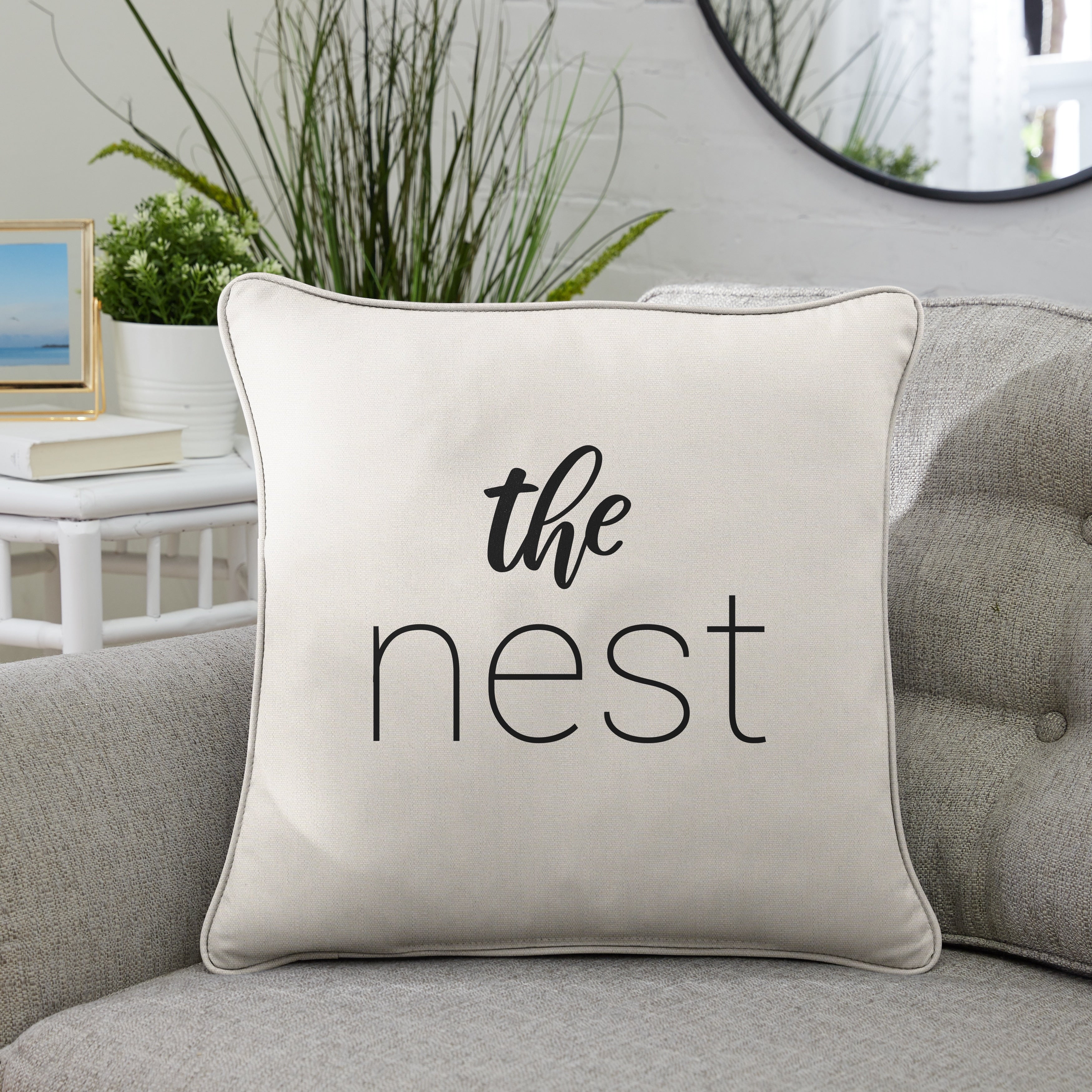 Sunbrella Indoor Outdoor Single Embroidered Pillow The Nest