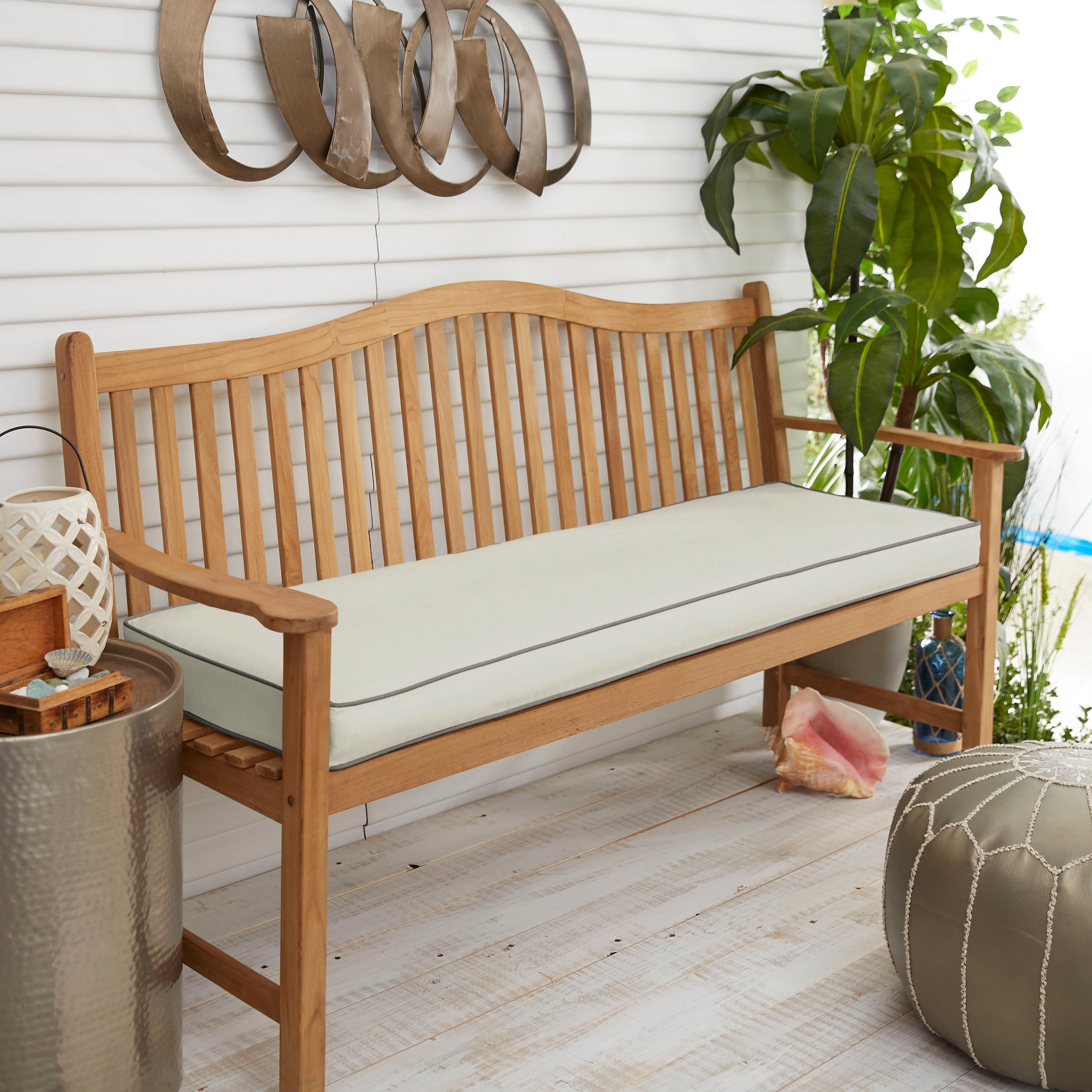 Sunbrella Ivory With Charcoal Grey Indoor Outdoor Bench Cushion