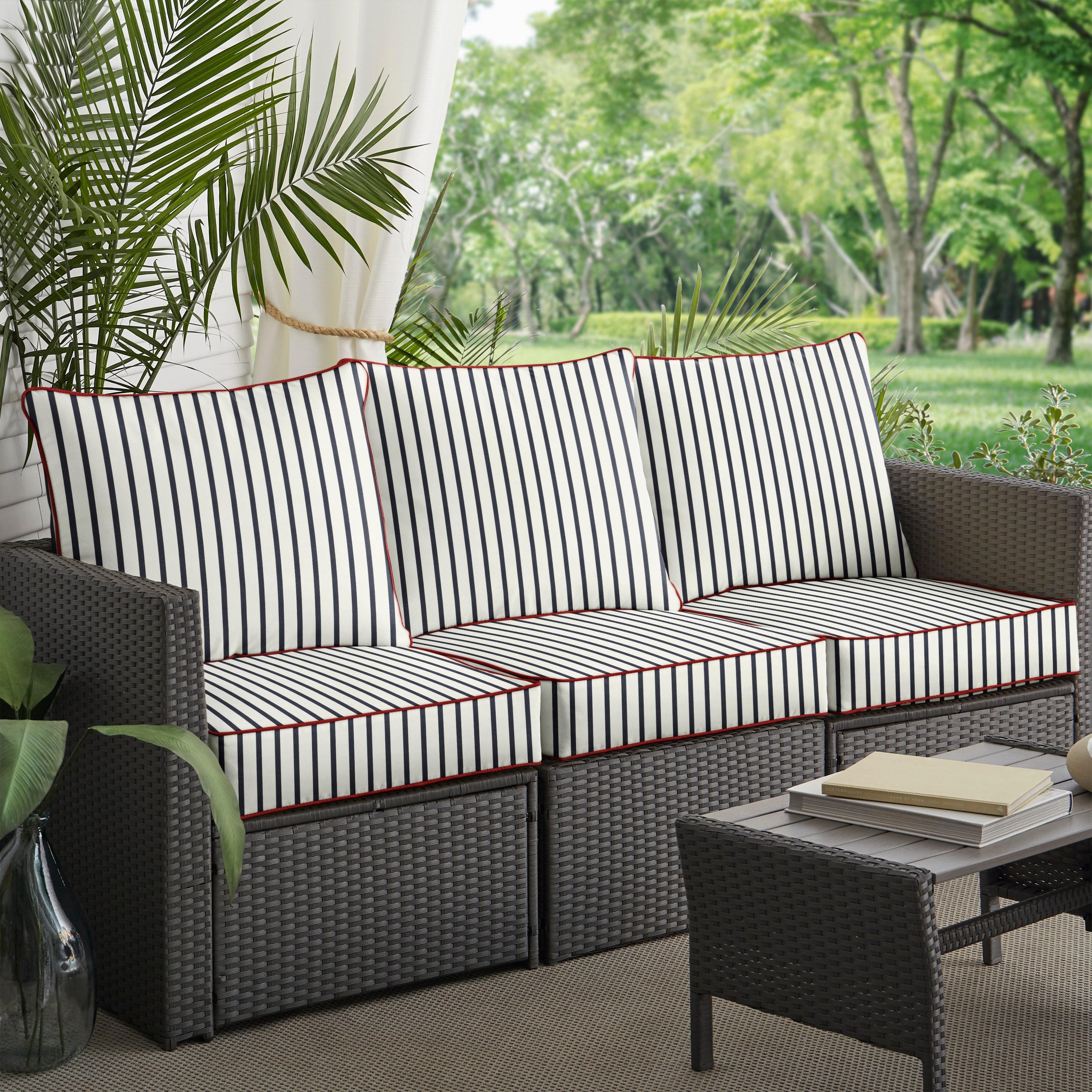 Sunbrella Lido Indigo Indoor Outdoor Deep Seating Sofa Pillow And Cushion Set Set Of 6