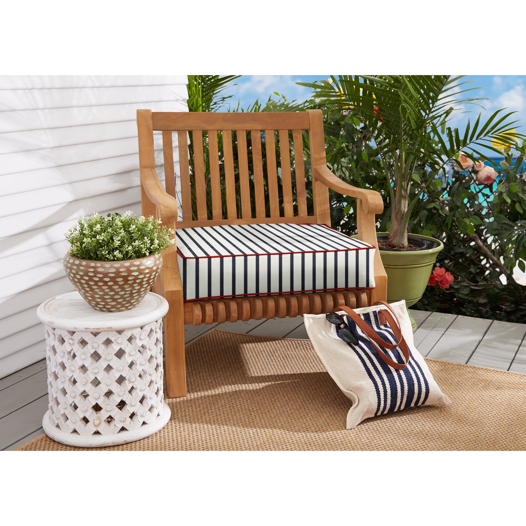 Sunbrella Lido Indigo Indoor Outdoor Deep Seating Cushion 25 In X 25 In