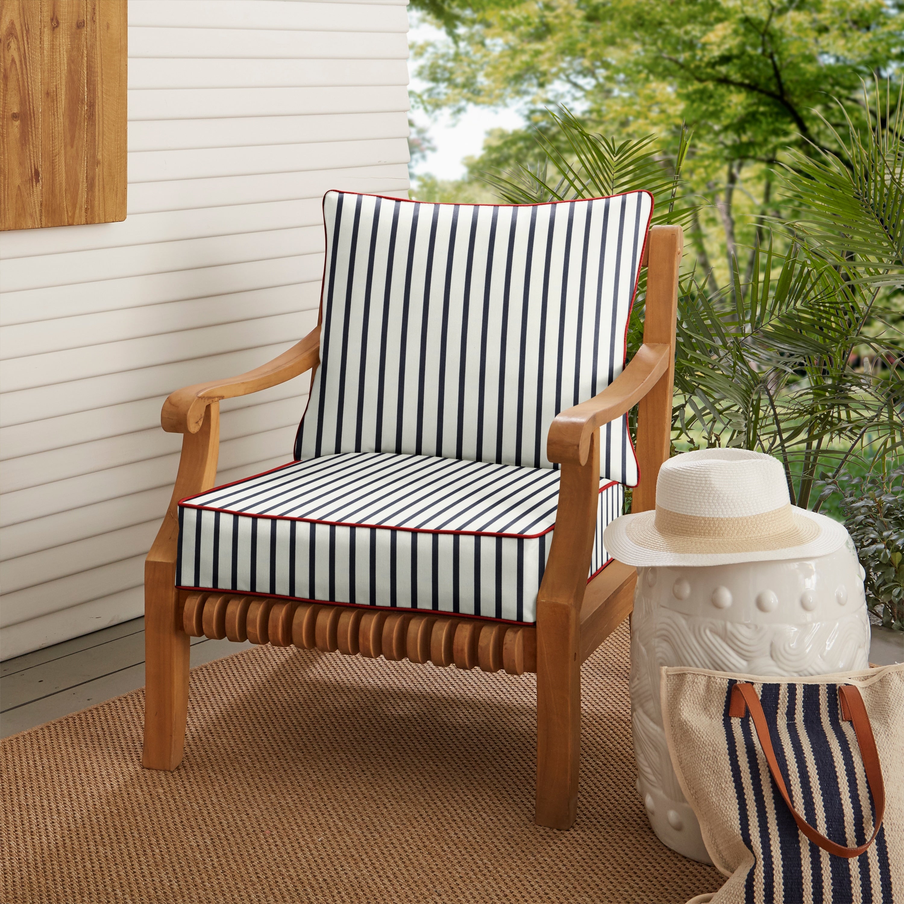 Sunbrella Lido Indigo Indoor Outdoor Deep Seating Pillow And Cushion Set Set Of 2