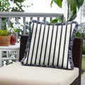 Sunbrella Lido Indigo Striped Indoor Outdoor Square Pillow With Fringe Navy White Fringe