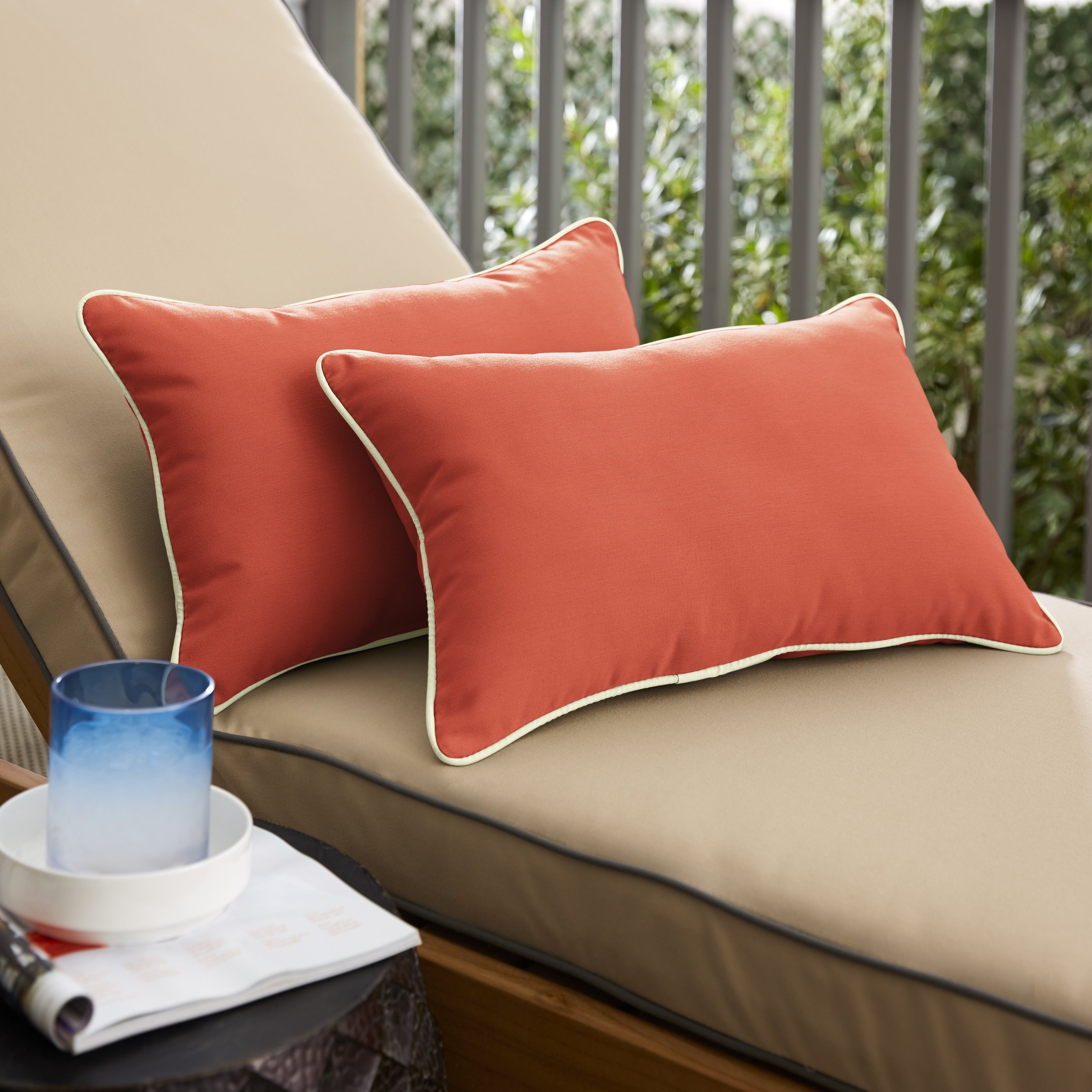 Havenside Home Roah Melon Coral Orange With Ivory Indoor Outdoor Lumbar Pillows Set Of 2