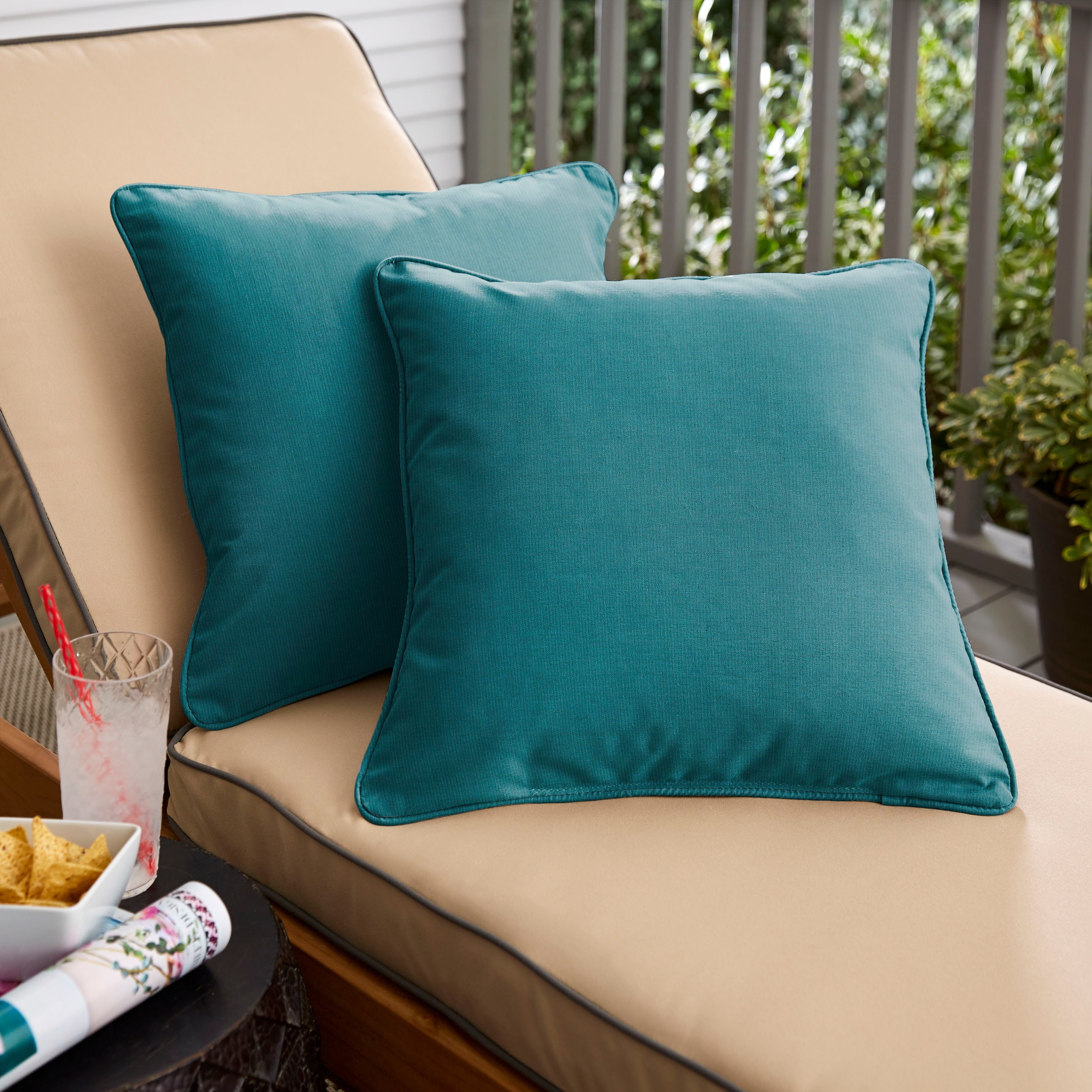 Sunbrella Peacock Blue Indoor Outdoor Corded Pillow Set Of 2
