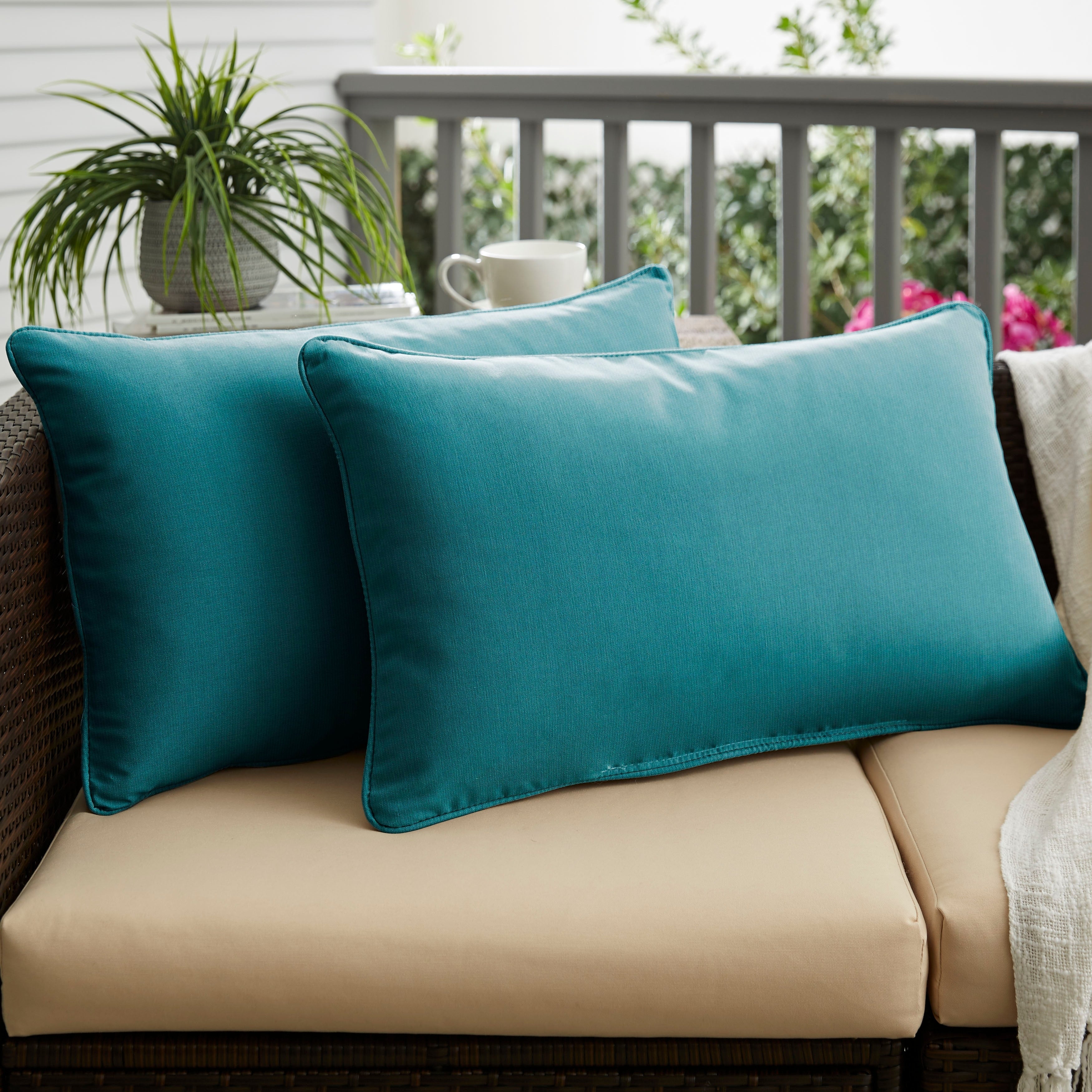 Sunbrella Peacock Blue Indoor Outdoor Lumbar Pillow Set Of 2