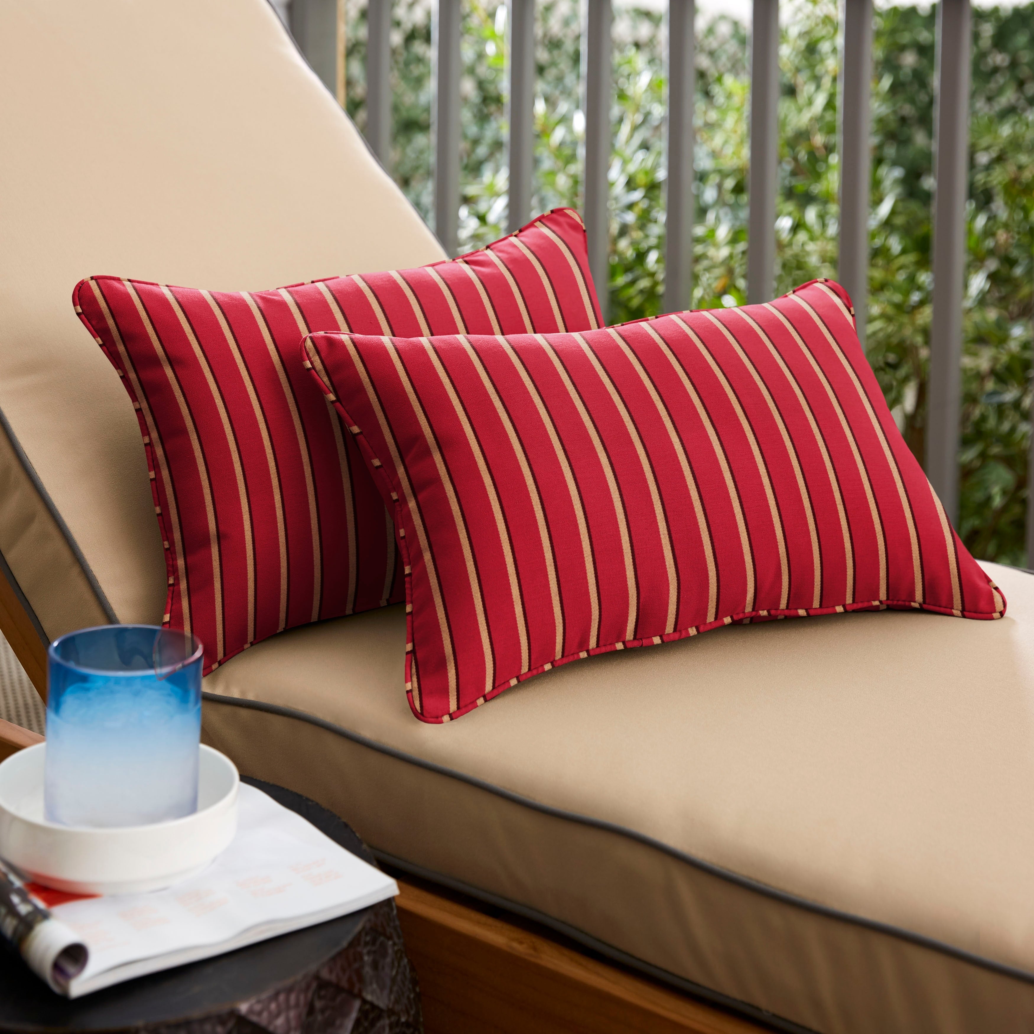 Sunbrella Red Gold Stripe Indoor Outdoor Corded Lumbar Pillow Set Of 2