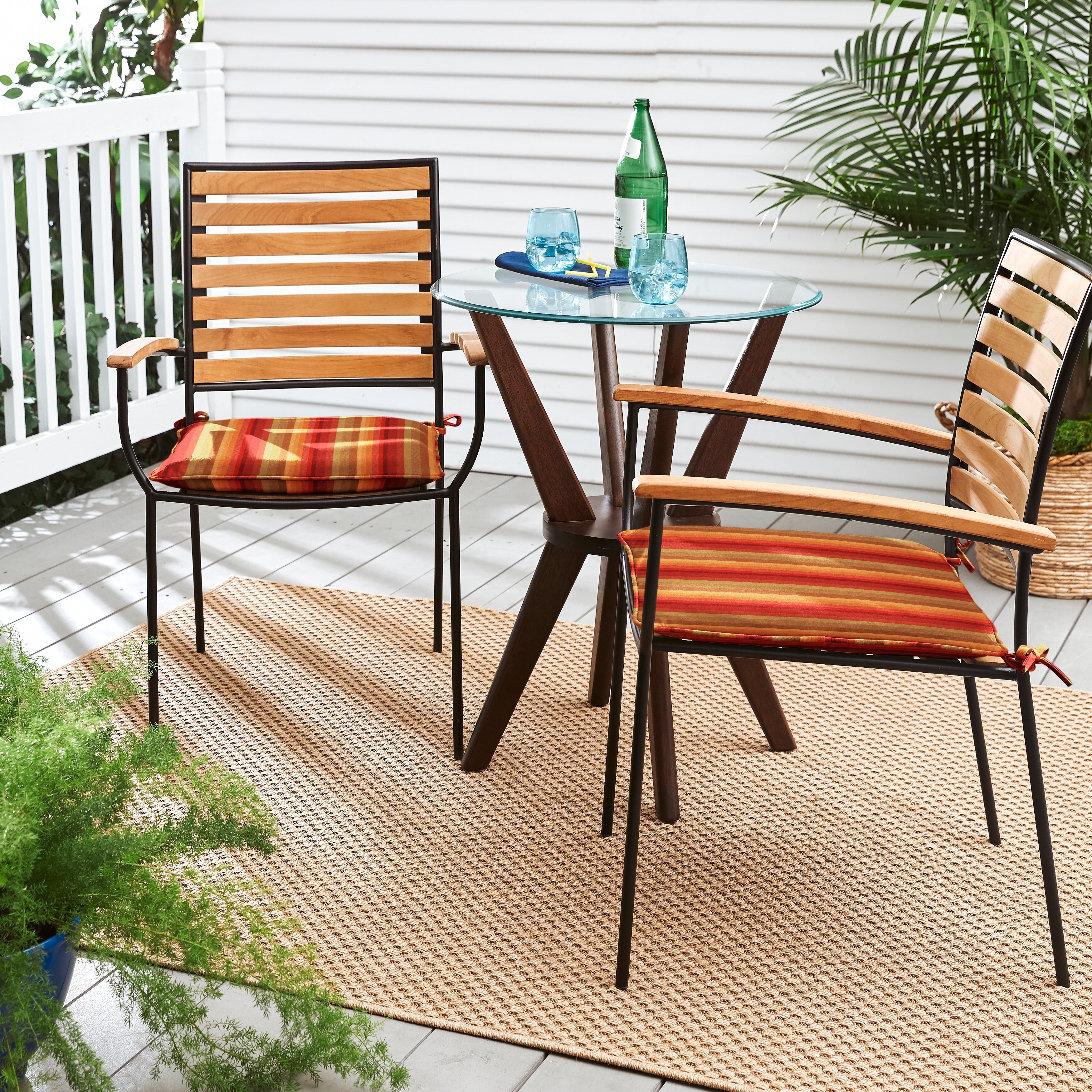 Sunbrella Red Stripe Indoor Outdoor Chair Pad Set Corded.