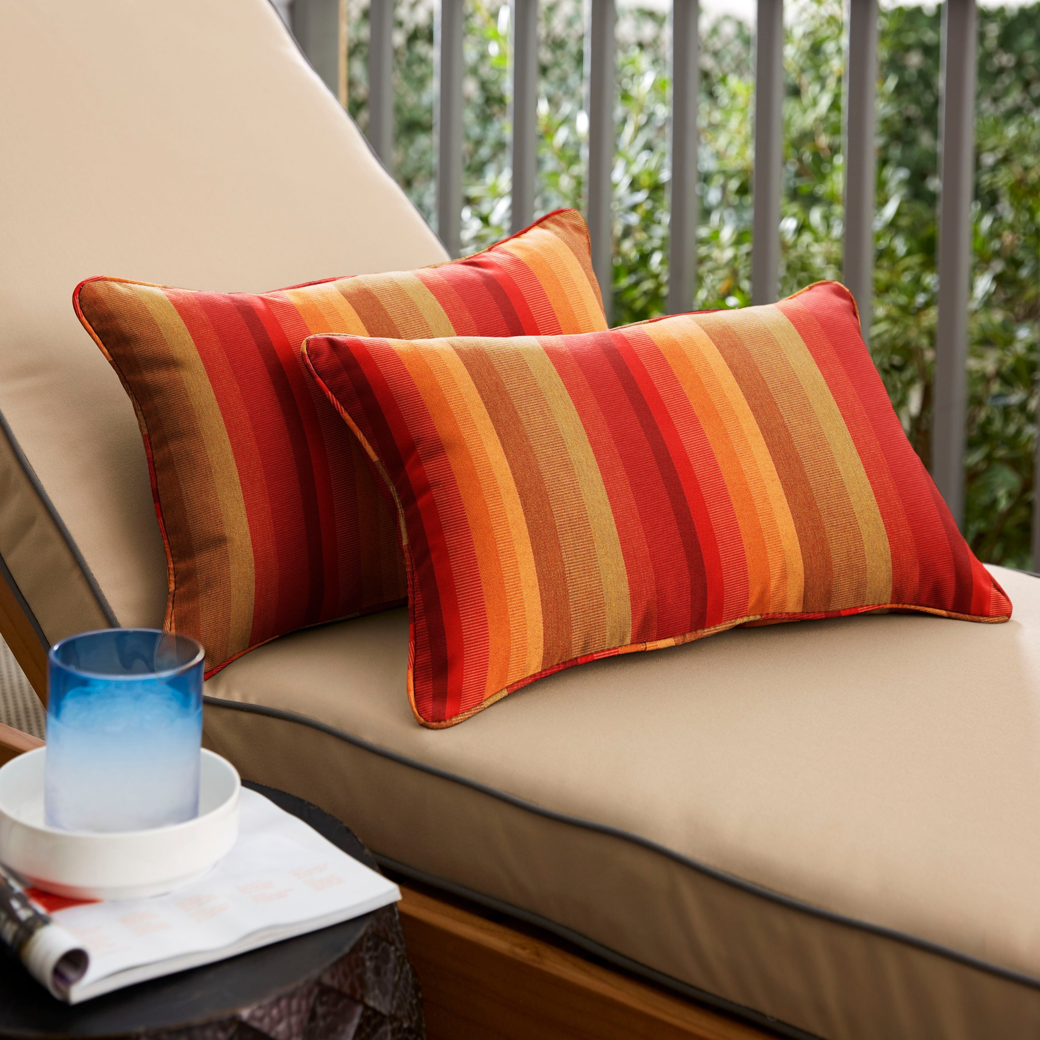 Sunbrella Red Stripe Indoor Outdoor Lumbar Pillow Set Of 2