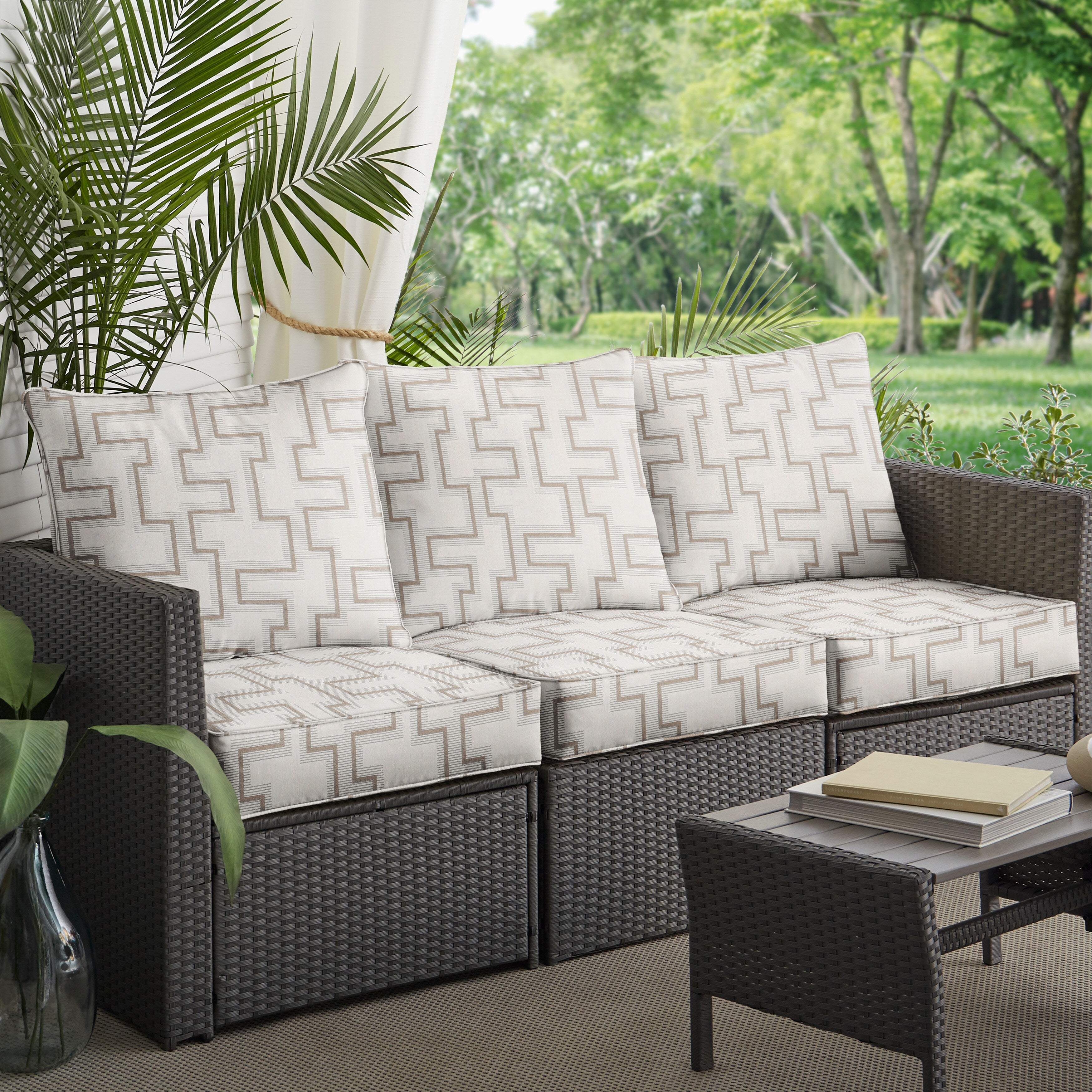 Sunbrella Resonate Dune Corded Sofa Cushion And Pillow Set Set Of 6