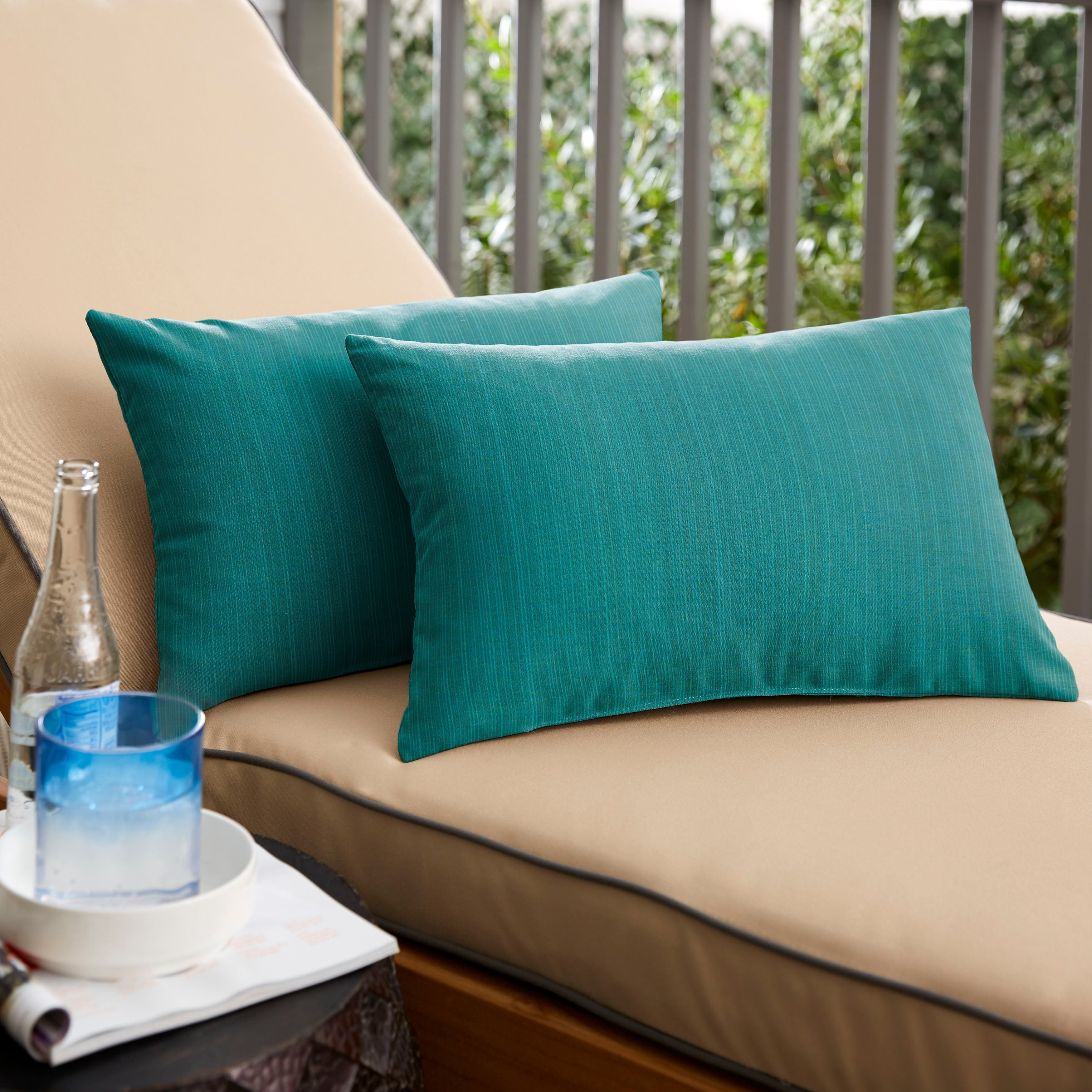 Sunbrella Sea Blue Indoor Outdoor Knife Edge Lumbar Pillow Set Of 2